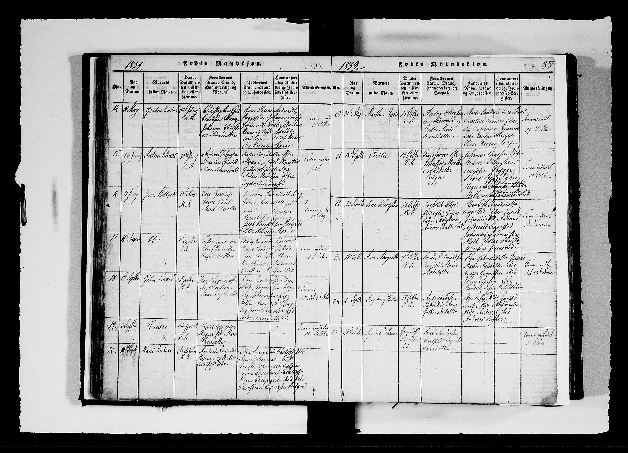 Hobøl prestekontor Kirkebøker, AV/SAO-A-2002/F/Fa/L0002: Parish register (official) no. I 2, 1814-1841, p. 85