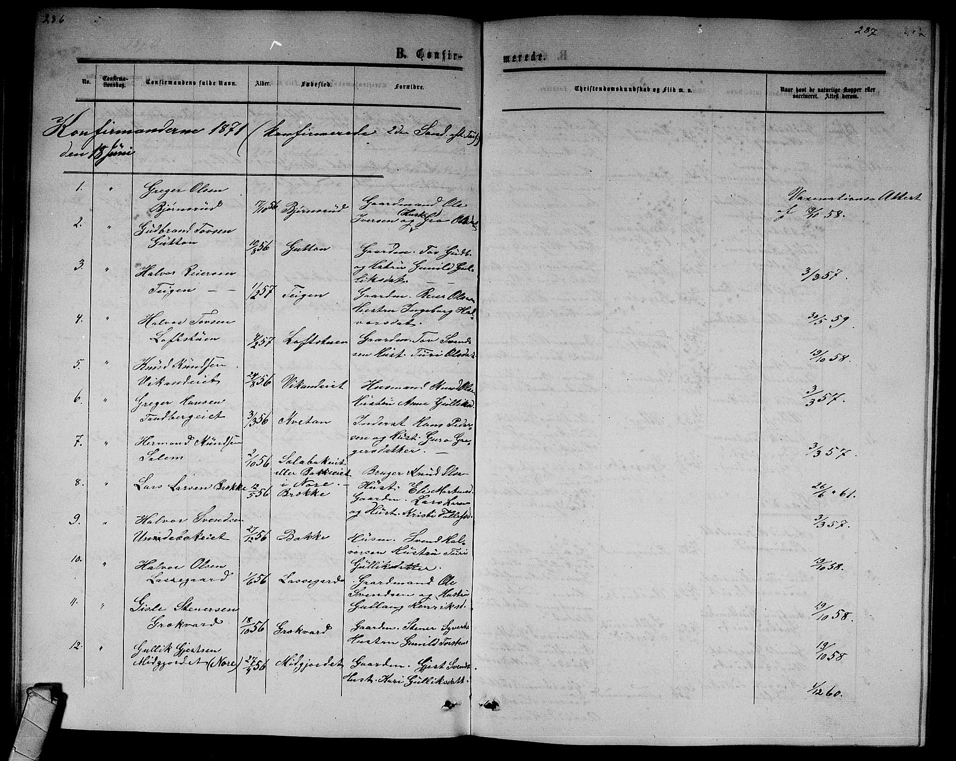 Nore kirkebøker, SAKO/A-238/G/Gb/L0001: Parish register (copy) no. II 1, 1862-1877, p. 286-287