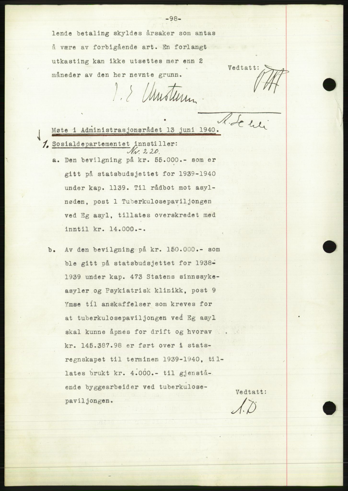 Administrasjonsrådet, AV/RA-S-1004/A/L0002: Vedtaksprotokoll 16/4-25/9, 1940, p. 102