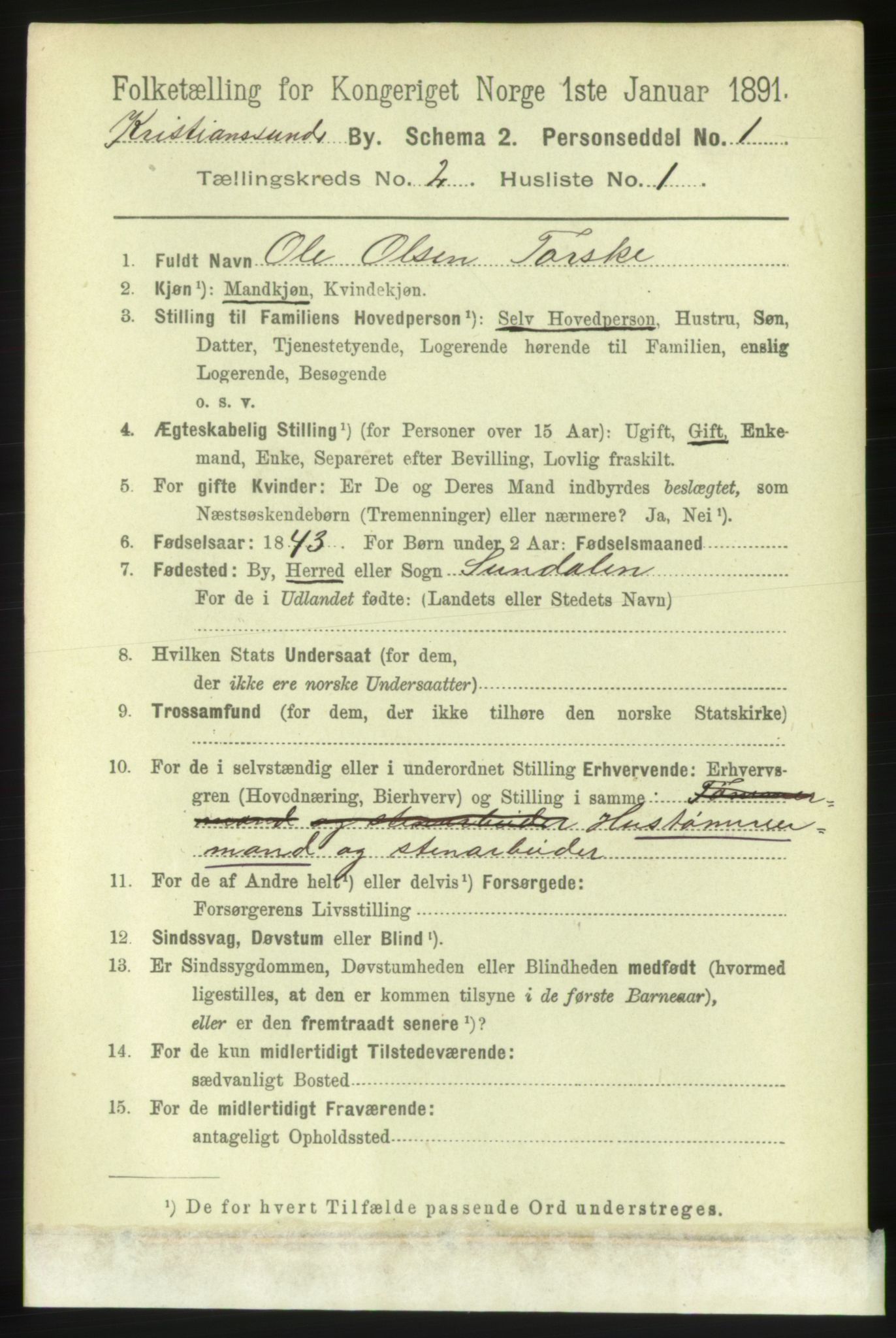 RA, 1891 census for 1503 Kristiansund, 1891, p. 2628