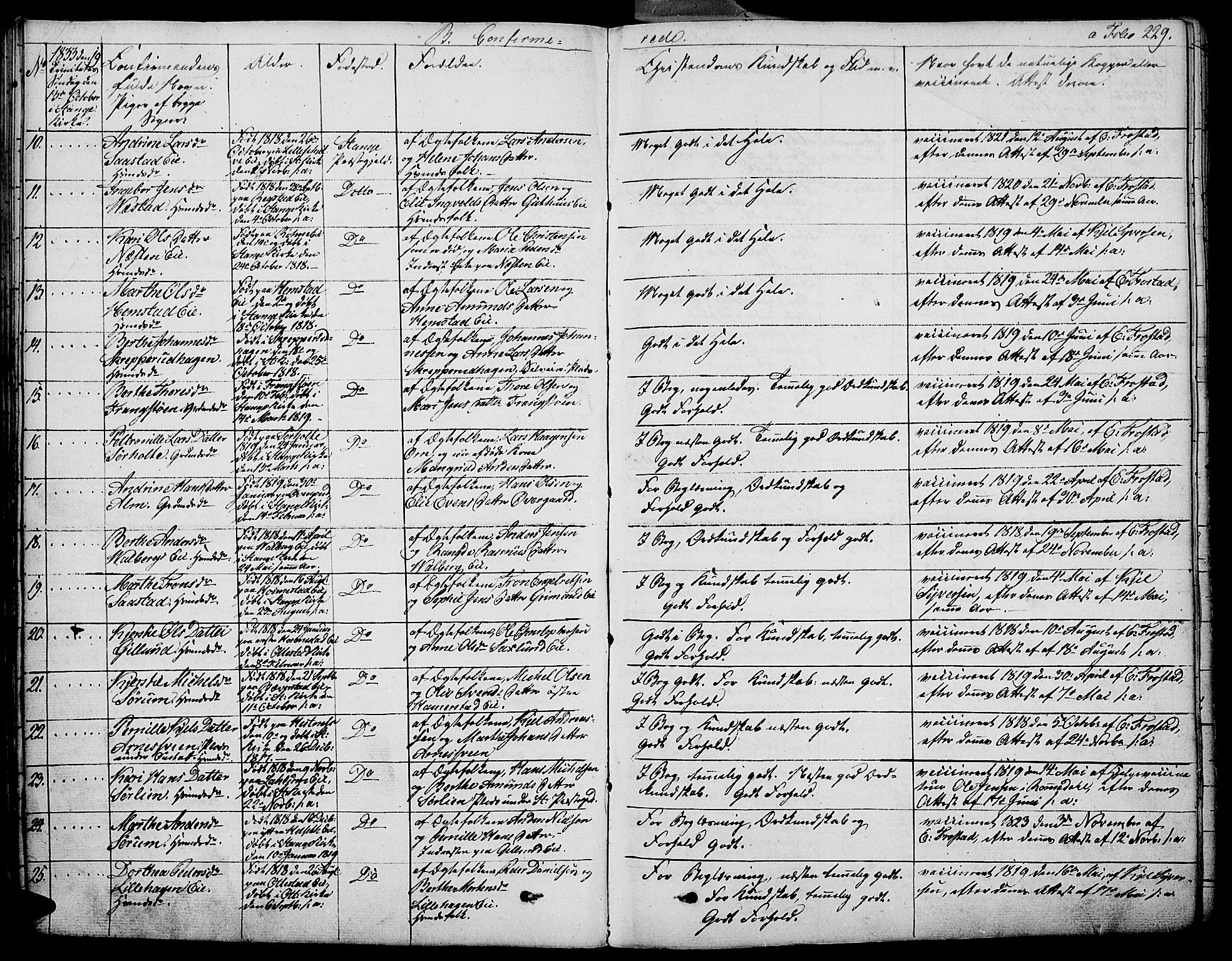 Stange prestekontor, AV/SAH-PREST-002/K/L0009: Parish register (official) no. 9, 1826-1835, p. 229