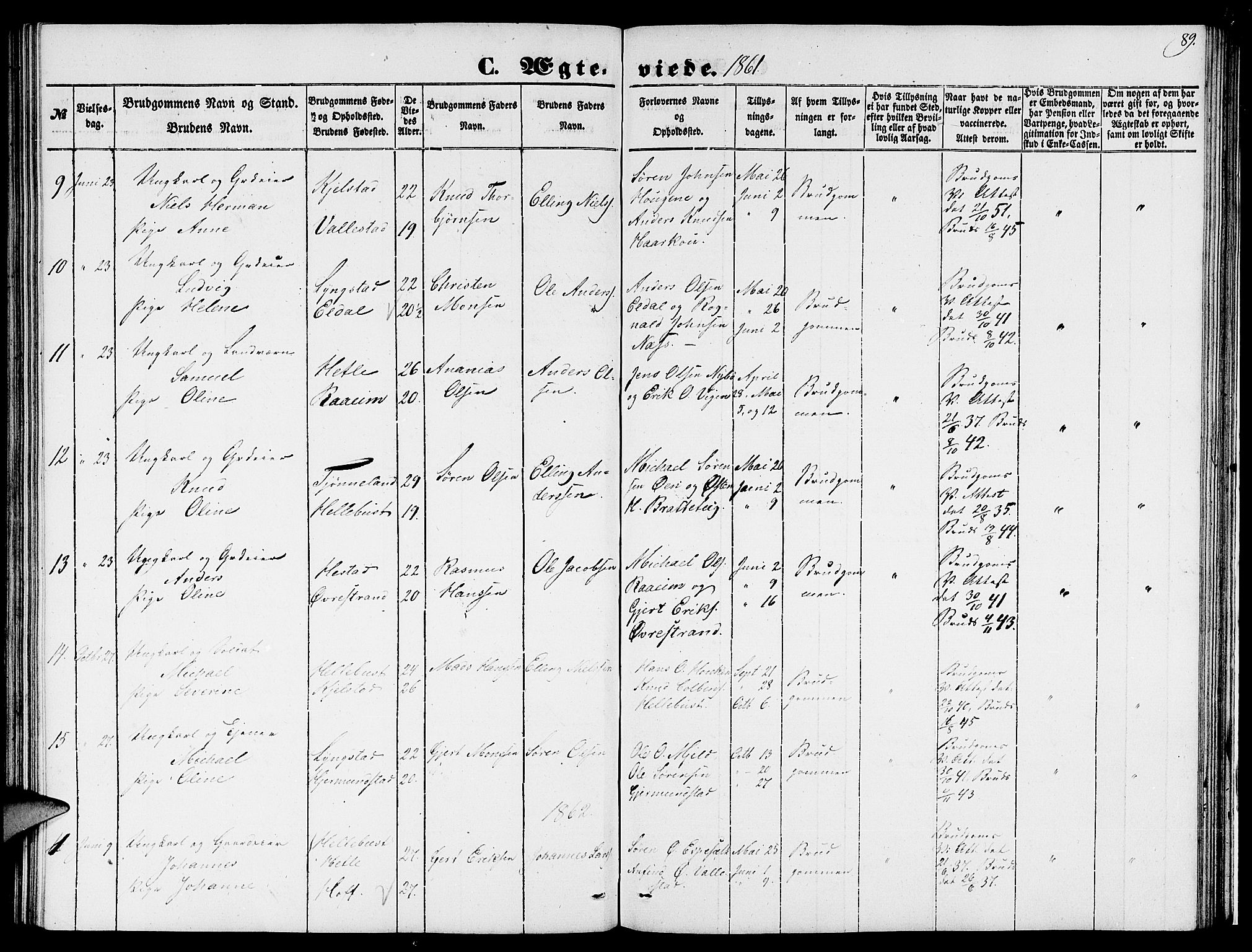 Gaular sokneprestembete, AV/SAB-A-80001/H/Hab: Parish register (copy) no. C 1, 1853-1877, p. 89