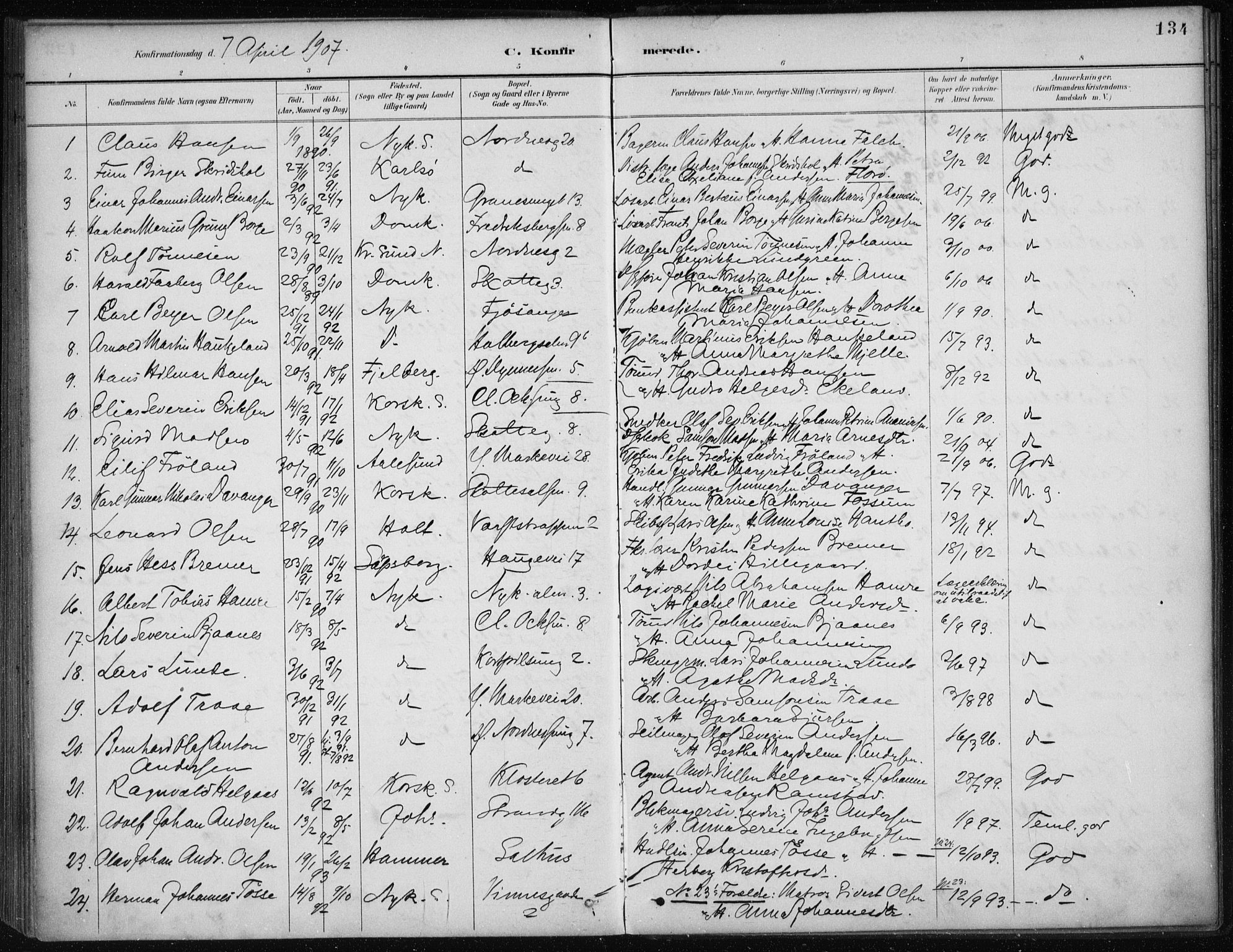 Nykirken Sokneprestembete, SAB/A-77101/H/Haa/L0027: Parish register (official) no. C 6, 1886-1913, p. 134