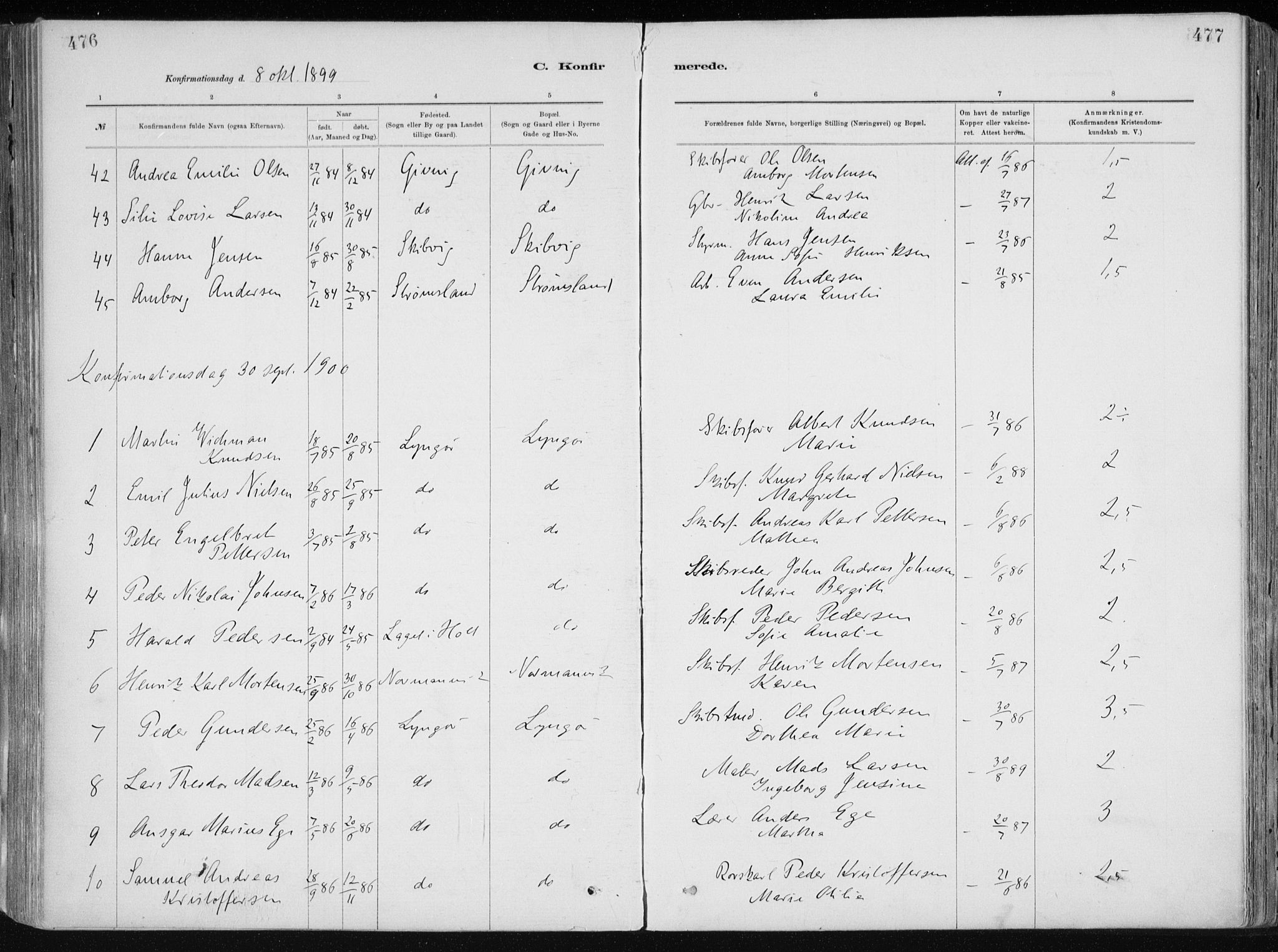 Dypvåg sokneprestkontor, SAK/1111-0007/F/Fa/Faa/L0008: Parish register (official) no. A 8, 1885-1906, p. 476-477