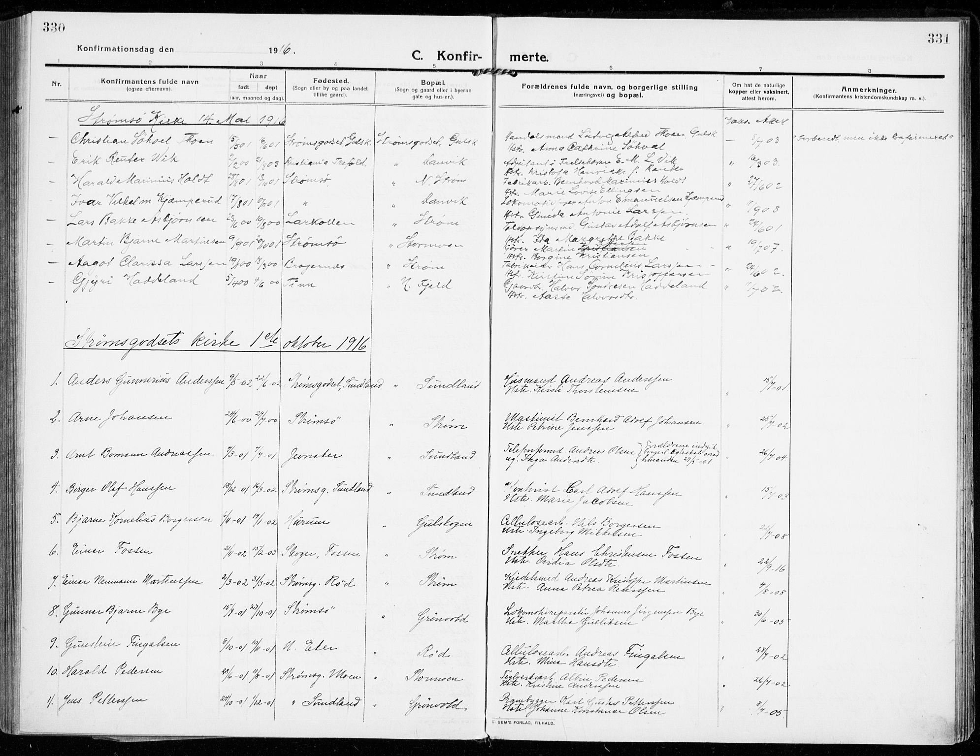 Strømsgodset kirkebøker, SAKO/A-324/F/Fa/L0002: Parish register (official) no. 2, 1910-1920, p. 330-331