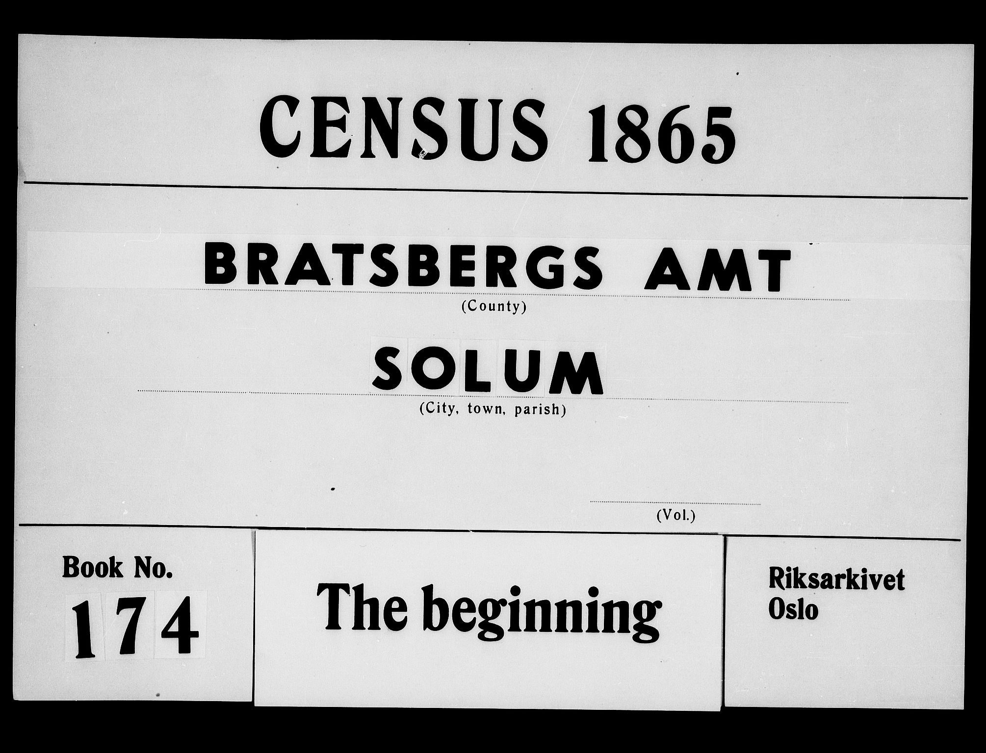 RA, 1865 census for Solum, 1865, p. 1