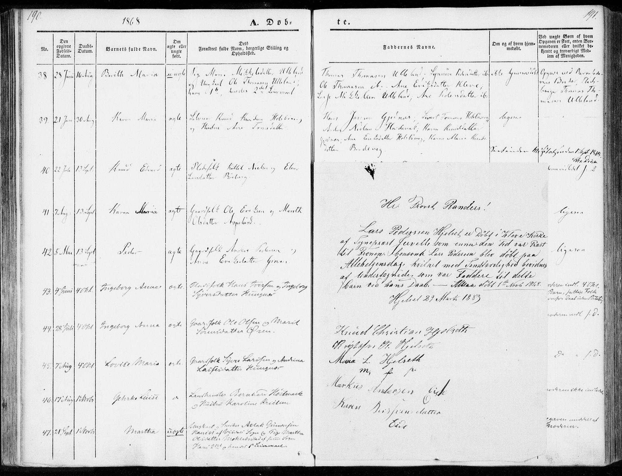 Ministerialprotokoller, klokkerbøker og fødselsregistre - Møre og Romsdal, SAT/A-1454/557/L0680: Parish register (official) no. 557A02, 1843-1869, p. 190-191