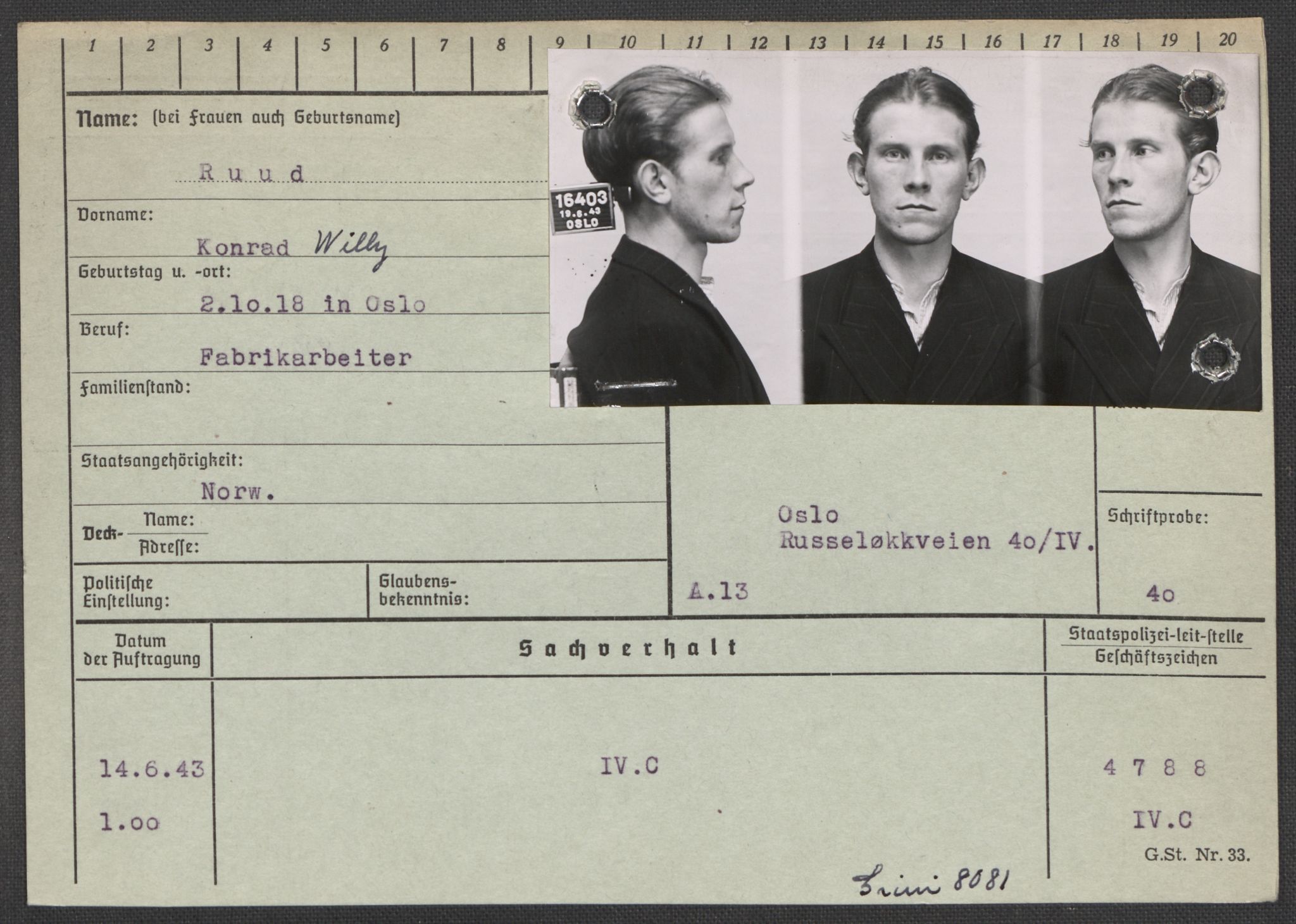 Befehlshaber der Sicherheitspolizei und des SD, AV/RA-RAFA-5969/E/Ea/Eaa/L0009: Register over norske fanger i Møllergata 19: Ru-Sy, 1940-1945, p. 76