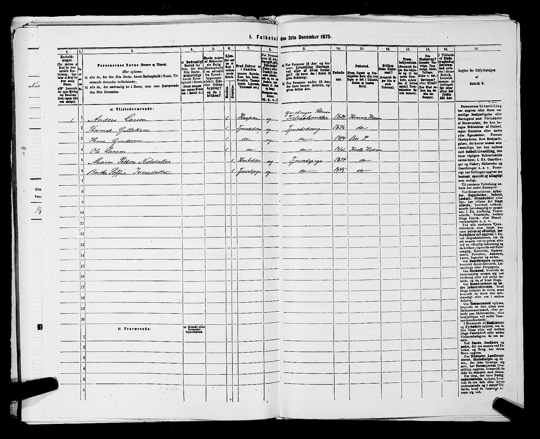 SAKO, 1875 census for 0727P Hedrum, 1875, p. 1160