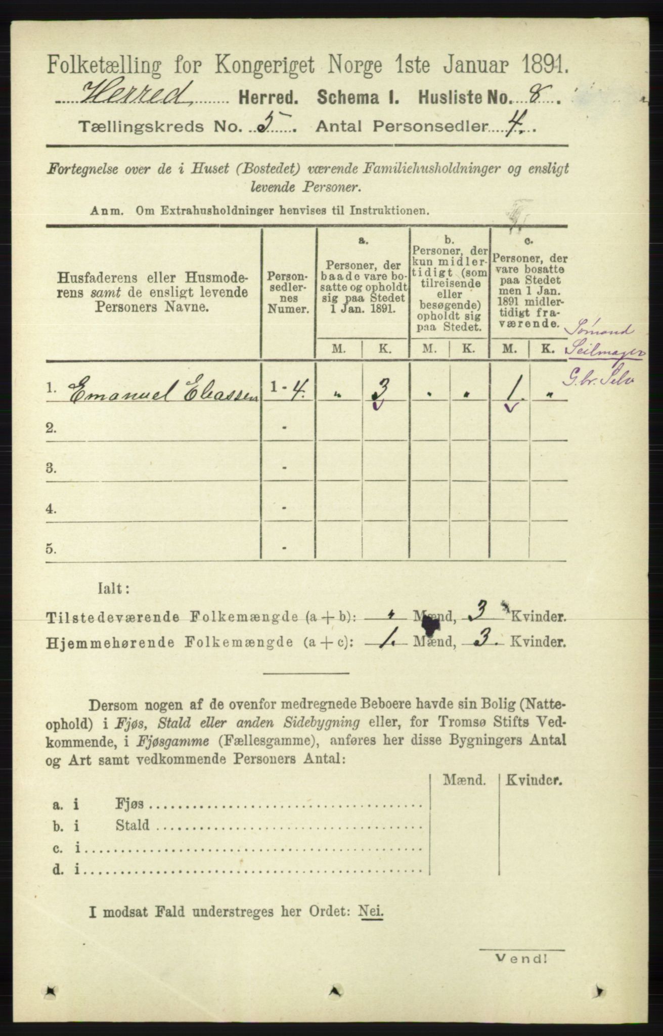 RA, 1891 census for 1039 Herad, 1891, p. 1734