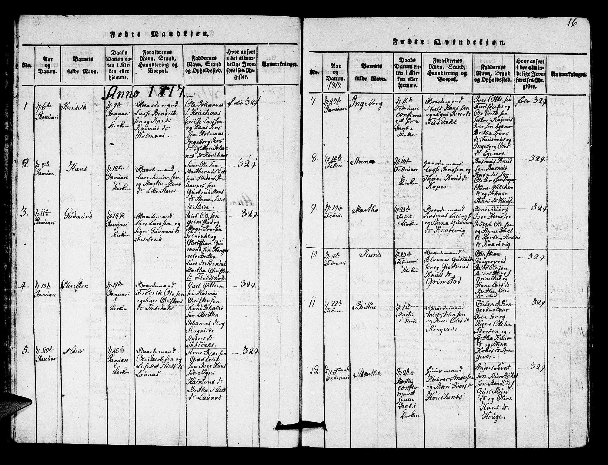 Lindås Sokneprestembete, SAB/A-76701/H/Hab: Parish register (copy) no. A 1, 1816-1823, p. 16