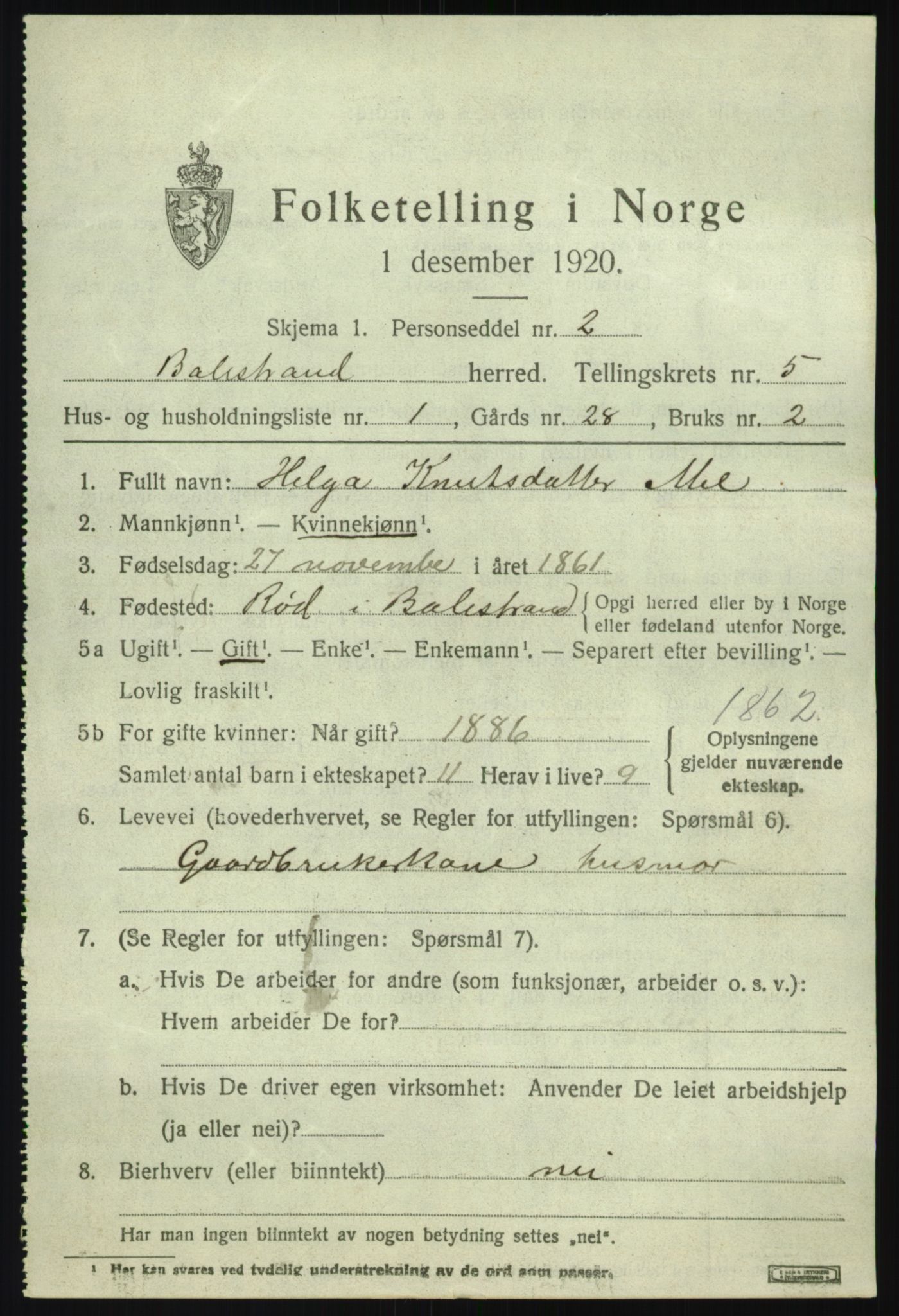 SAB, 1920 census for Balestrand, 1920, p. 2488