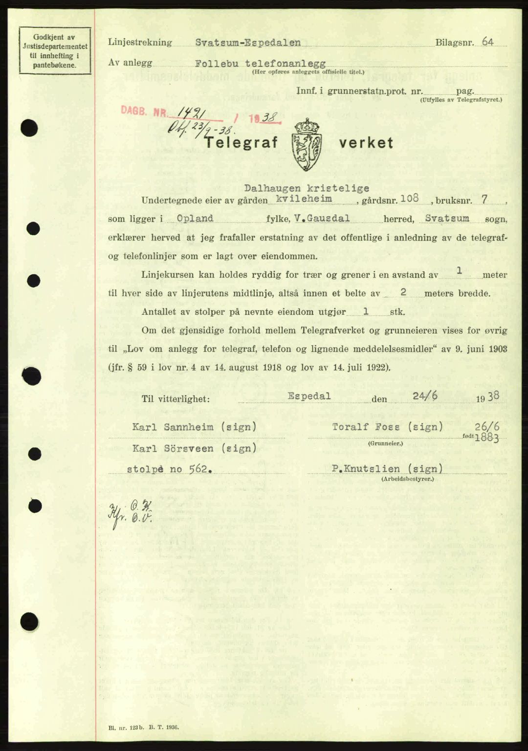 Sør-Gudbrandsdal tingrett, SAH/TING-004/H/Hb/Hbd/L0005: Mortgage book no. A5, 1938-1939, Diary no: : 1421/1938