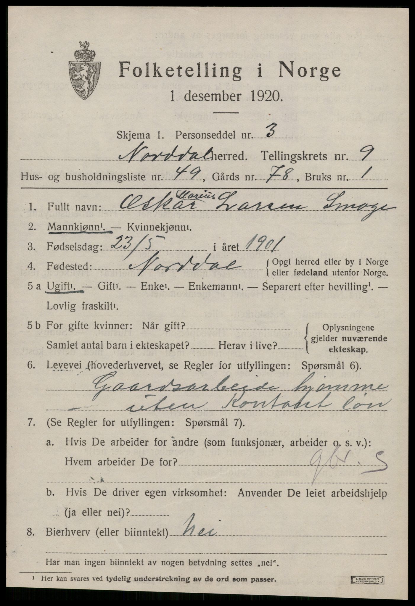 SAT, 1920 census for Norddal, 1920, p. 5363