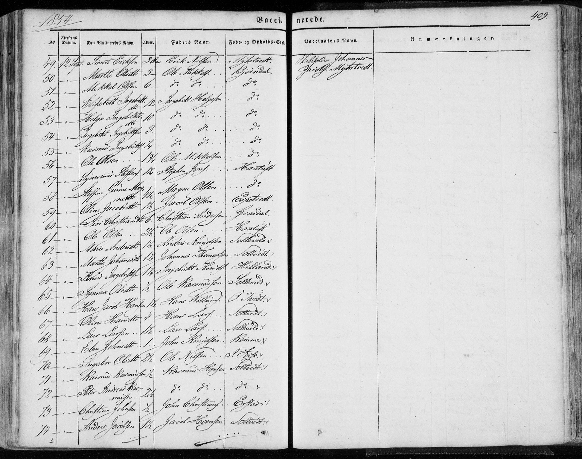 Hamre sokneprestembete, AV/SAB-A-75501/H/Ha/Haa/Haaa/L0013: Parish register (official) no. A 13, 1846-1857, p. 409