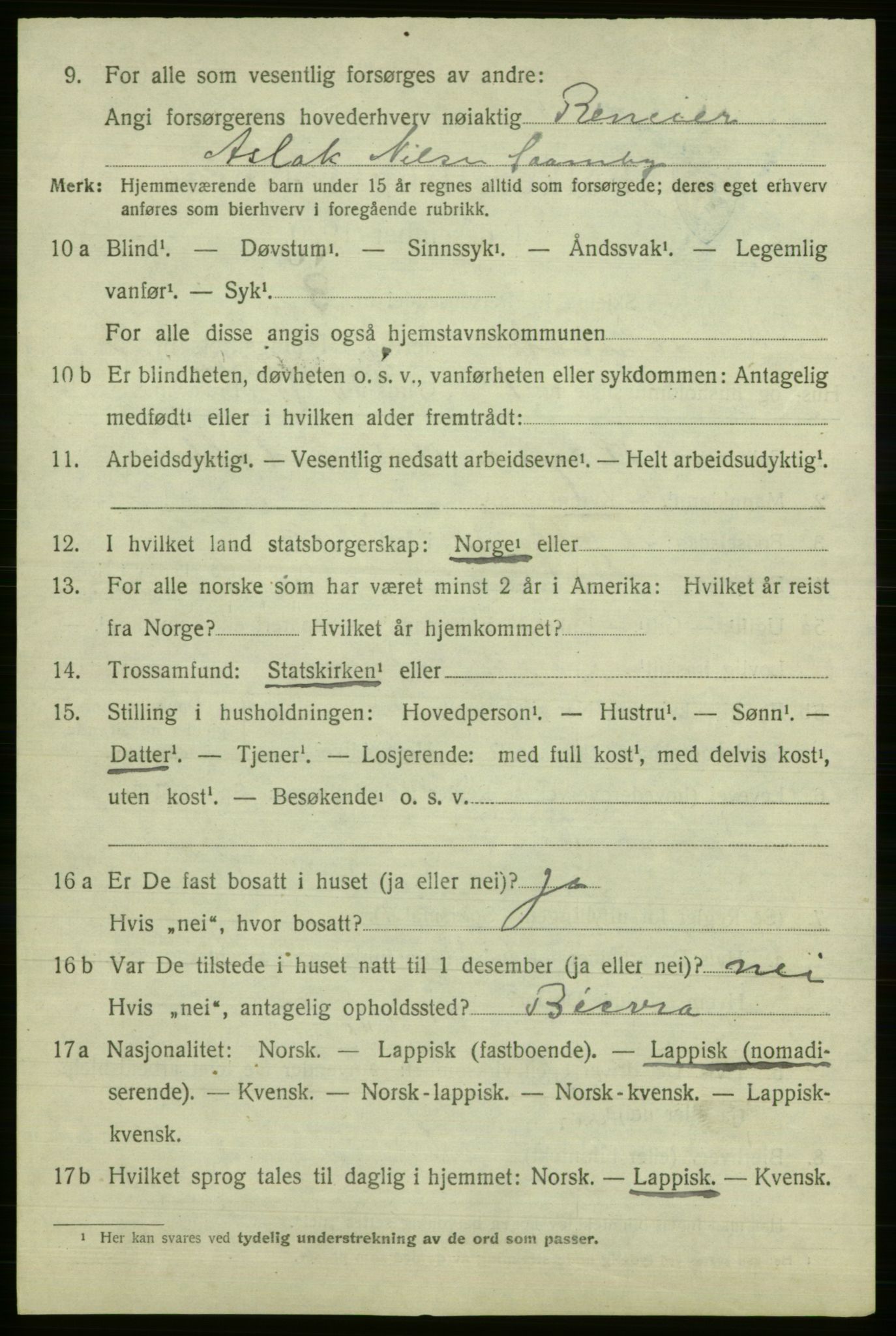 SATØ, 1920 census for Polmak, 1920, p. 1328