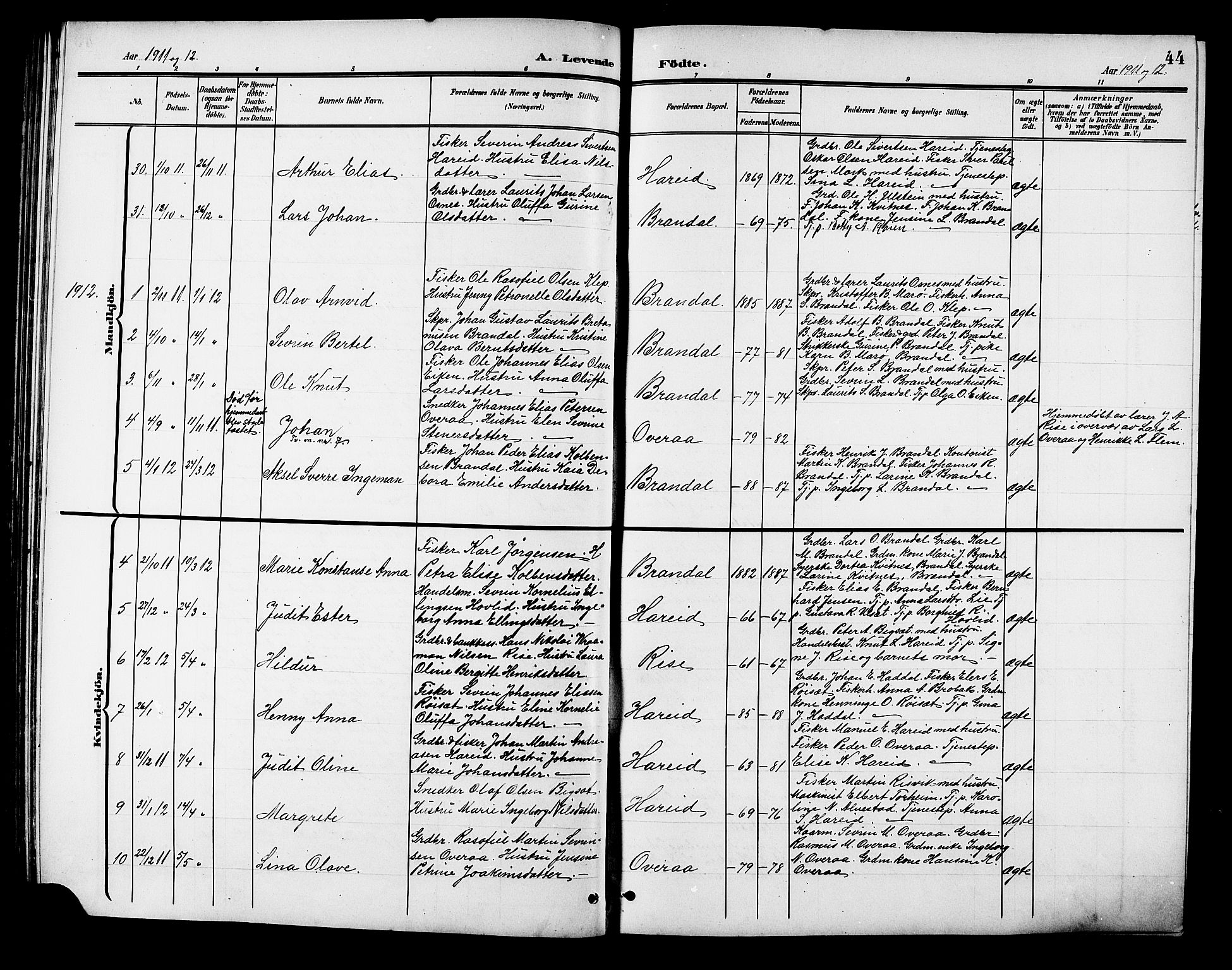 Ministerialprotokoller, klokkerbøker og fødselsregistre - Møre og Romsdal, SAT/A-1454/510/L0126: Parish register (copy) no. 510C03, 1900-1922, p. 44