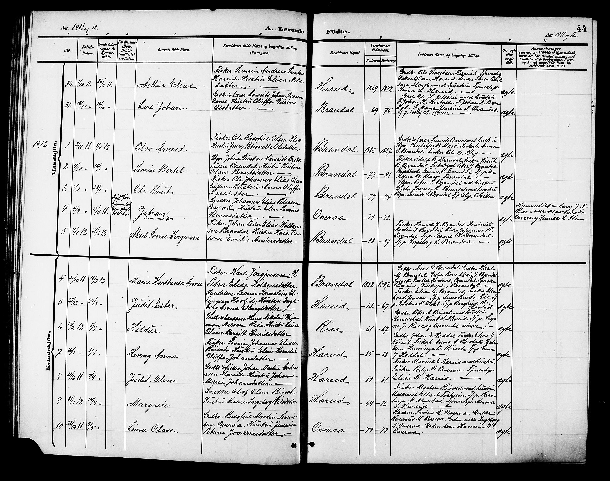 Ministerialprotokoller, klokkerbøker og fødselsregistre - Møre og Romsdal, AV/SAT-A-1454/510/L0126: Parish register (copy) no. 510C03, 1900-1922, p. 44