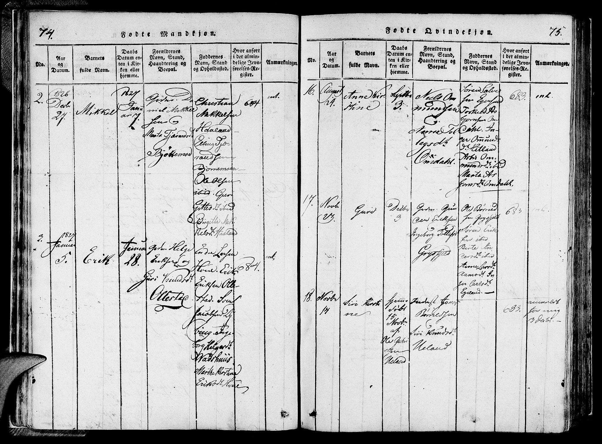 Lund sokneprestkontor, SAST/A-101809/S06/L0006: Parish register (official) no. A 6, 1816-1839, p. 74-75