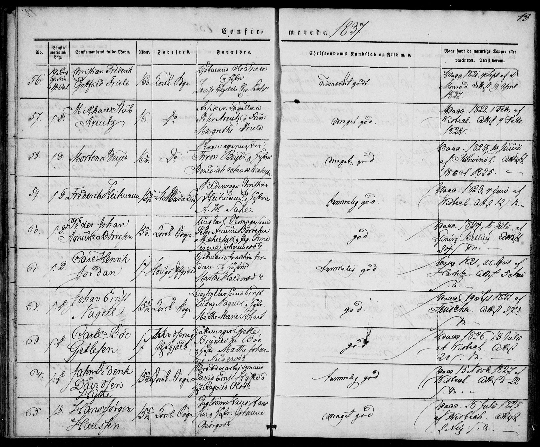 Korskirken sokneprestembete, SAB/A-76101/H/Haa/L0025: Parish register (official) no. C 1, 1836-1842, p. 13