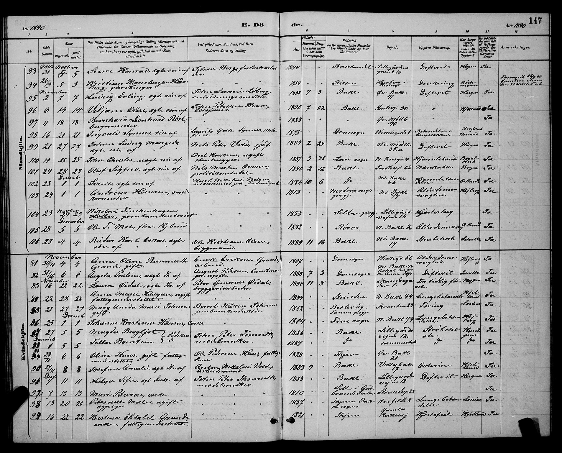 Ministerialprotokoller, klokkerbøker og fødselsregistre - Sør-Trøndelag, AV/SAT-A-1456/604/L0223: Parish register (copy) no. 604C06, 1886-1897, p. 147