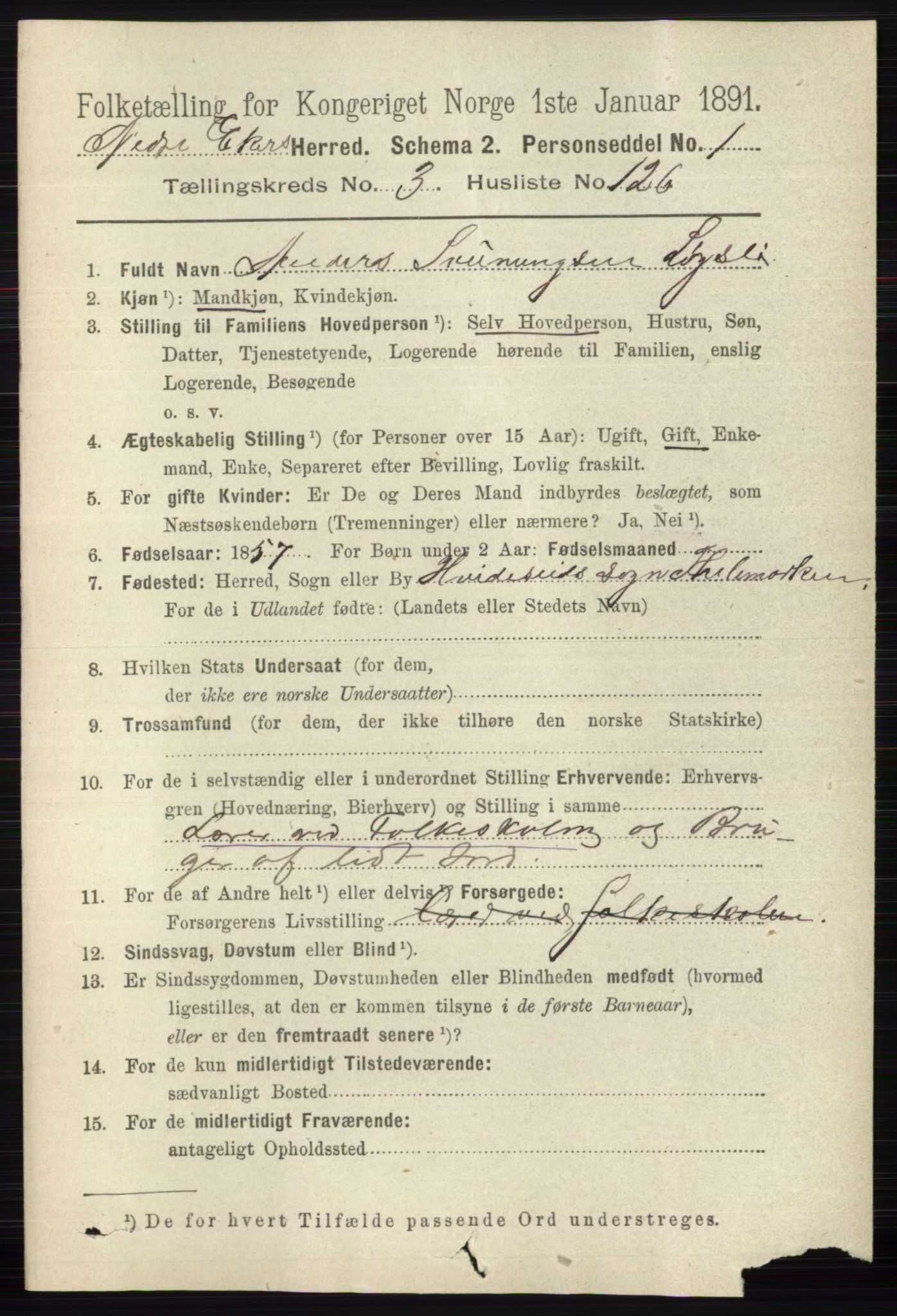 RA, 1891 census for 0625 Nedre Eiker, 1891, p. 1879