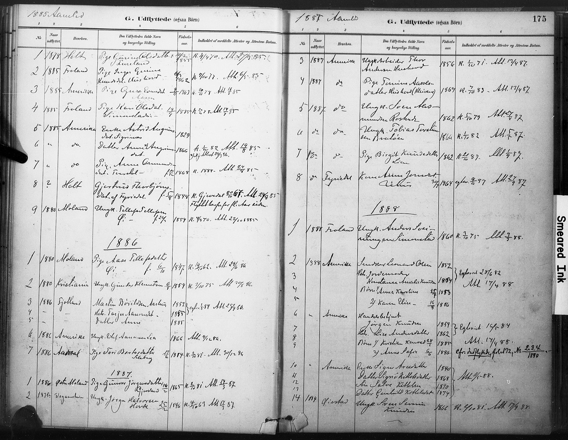 Åmli sokneprestkontor, SAK/1111-0050/F/Fa/Fac/L0010: Parish register (official) no. A 10 /1, 1885-1899, p. 175