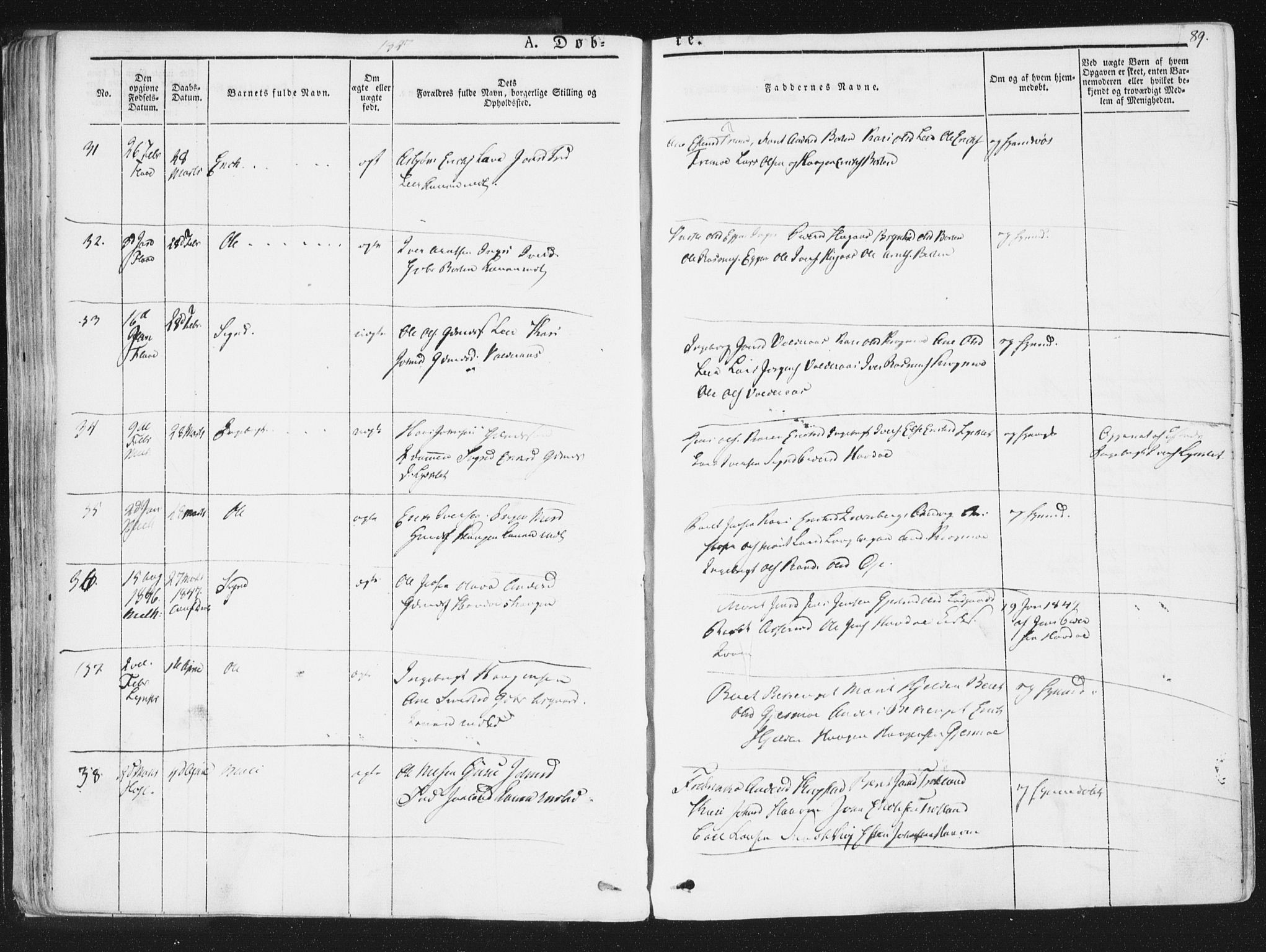Ministerialprotokoller, klokkerbøker og fødselsregistre - Sør-Trøndelag, SAT/A-1456/691/L1074: Parish register (official) no. 691A06, 1842-1852, p. 89