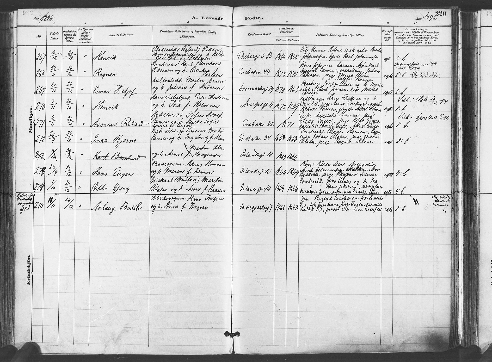 Gamlebyen prestekontor Kirkebøker, AV/SAO-A-10884/F/Fa/L0007: Parish register (official) no. 7, 1889-1899, p. 220