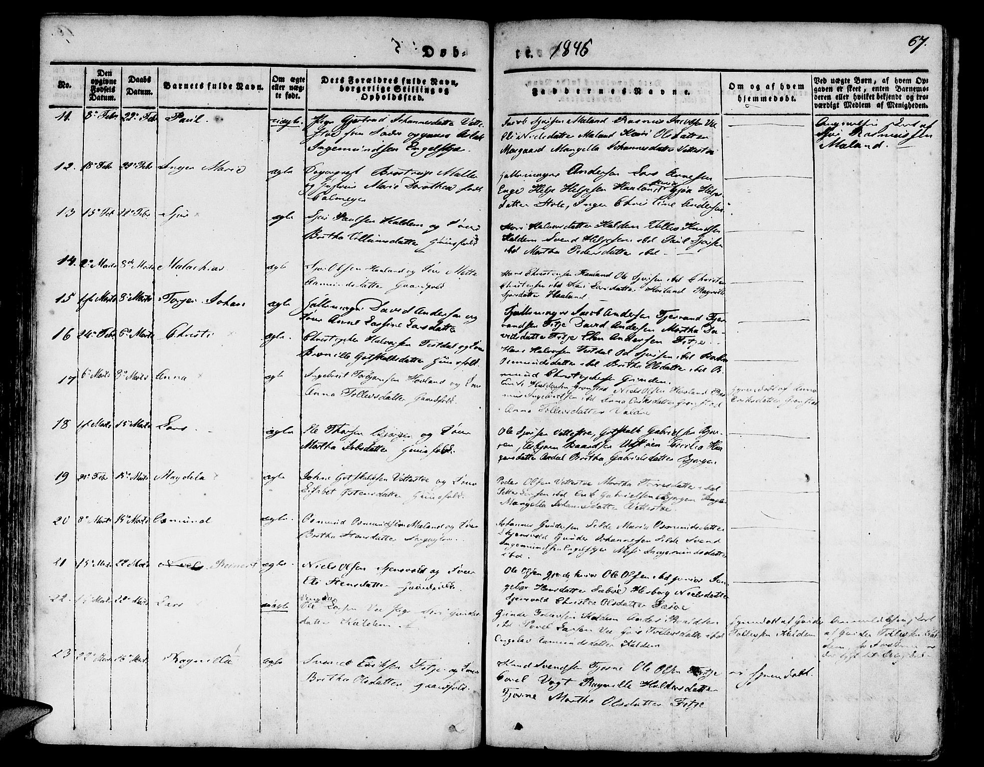 Etne sokneprestembete, AV/SAB-A-75001/H/Haa: Parish register (official) no. A 7, 1831-1847, p. 67