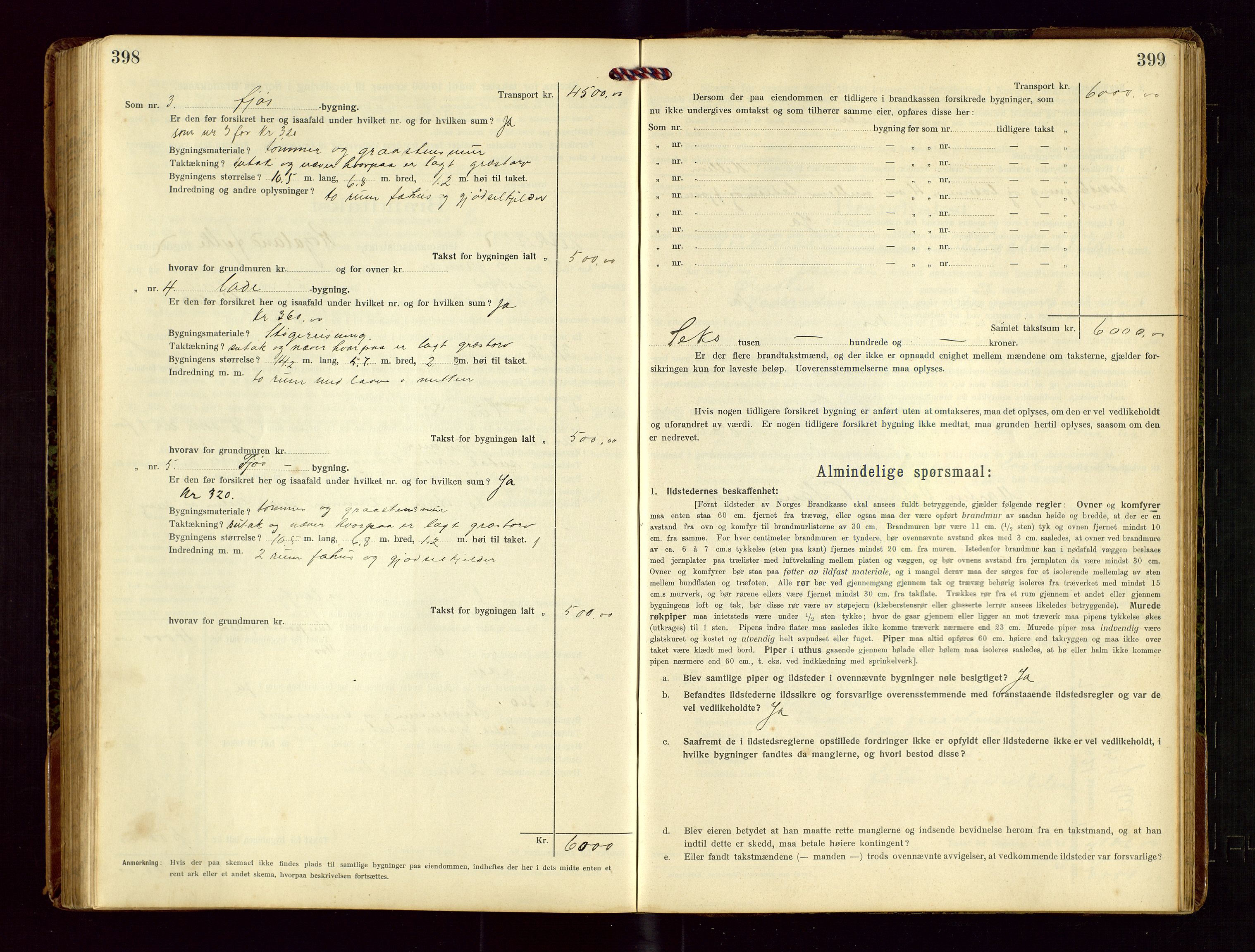 Heskestad lensmannskontor, AV/SAST-A-100304/Gob/L0002: "Brandtakstprotokol", 1915-1922, p. 398-399