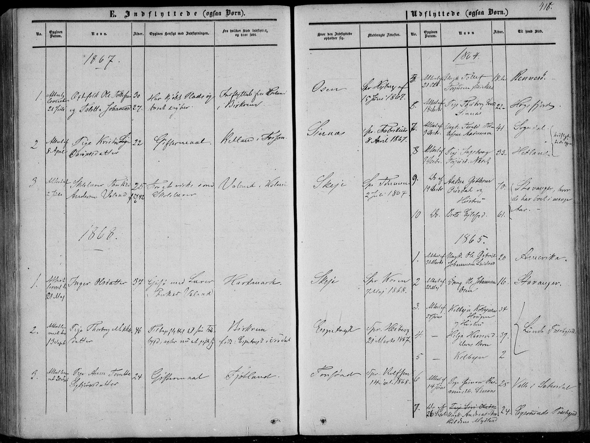 Sirdal sokneprestkontor, SAK/1111-0036/F/Fa/Fab/L0002: Parish register (official) no. A 2, 1855-1874, p. 416