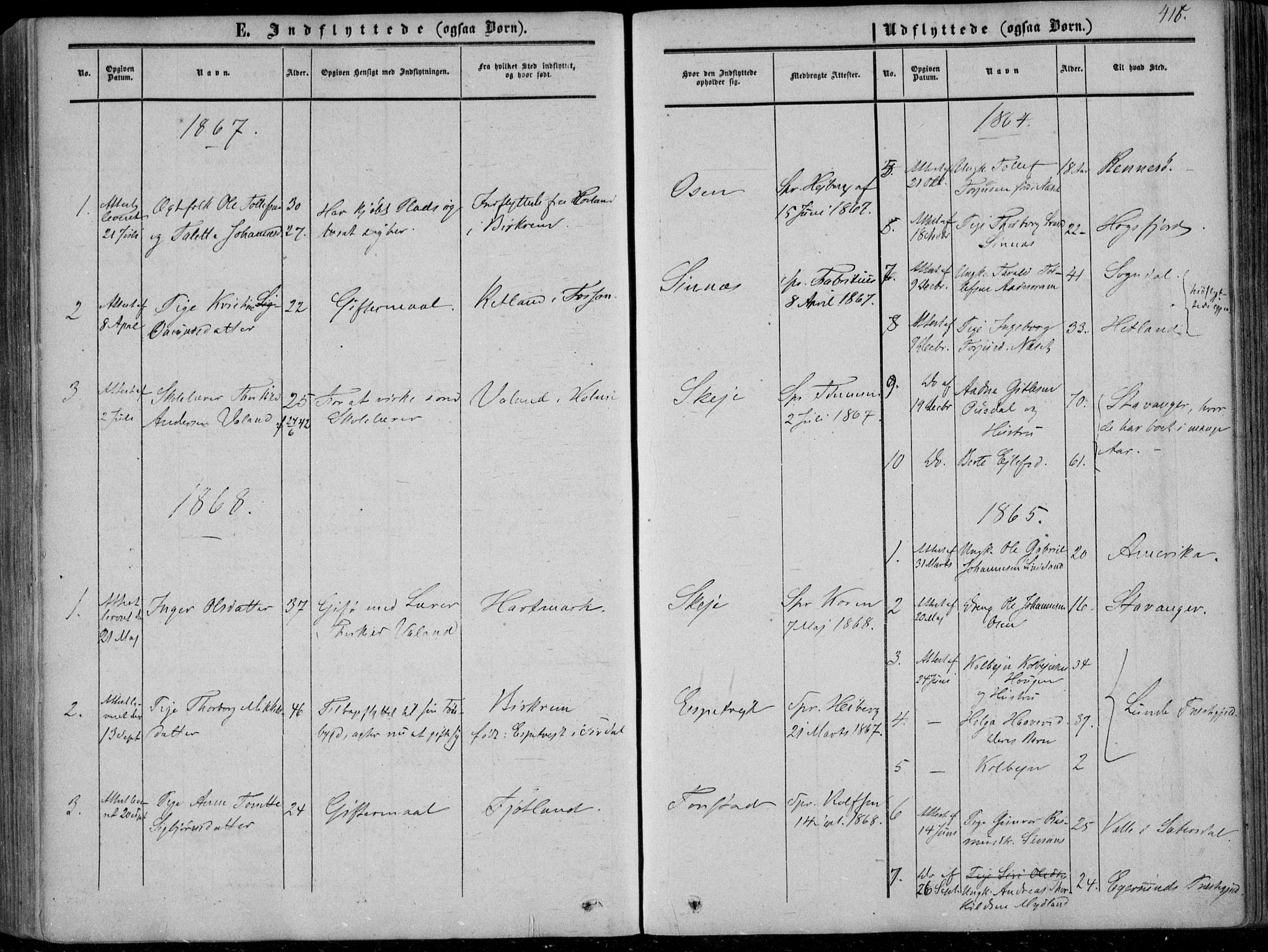 Sirdal sokneprestkontor, AV/SAK-1111-0036/F/Fa/Fab/L0002: Parish register (official) no. A 2, 1855-1874, p. 416