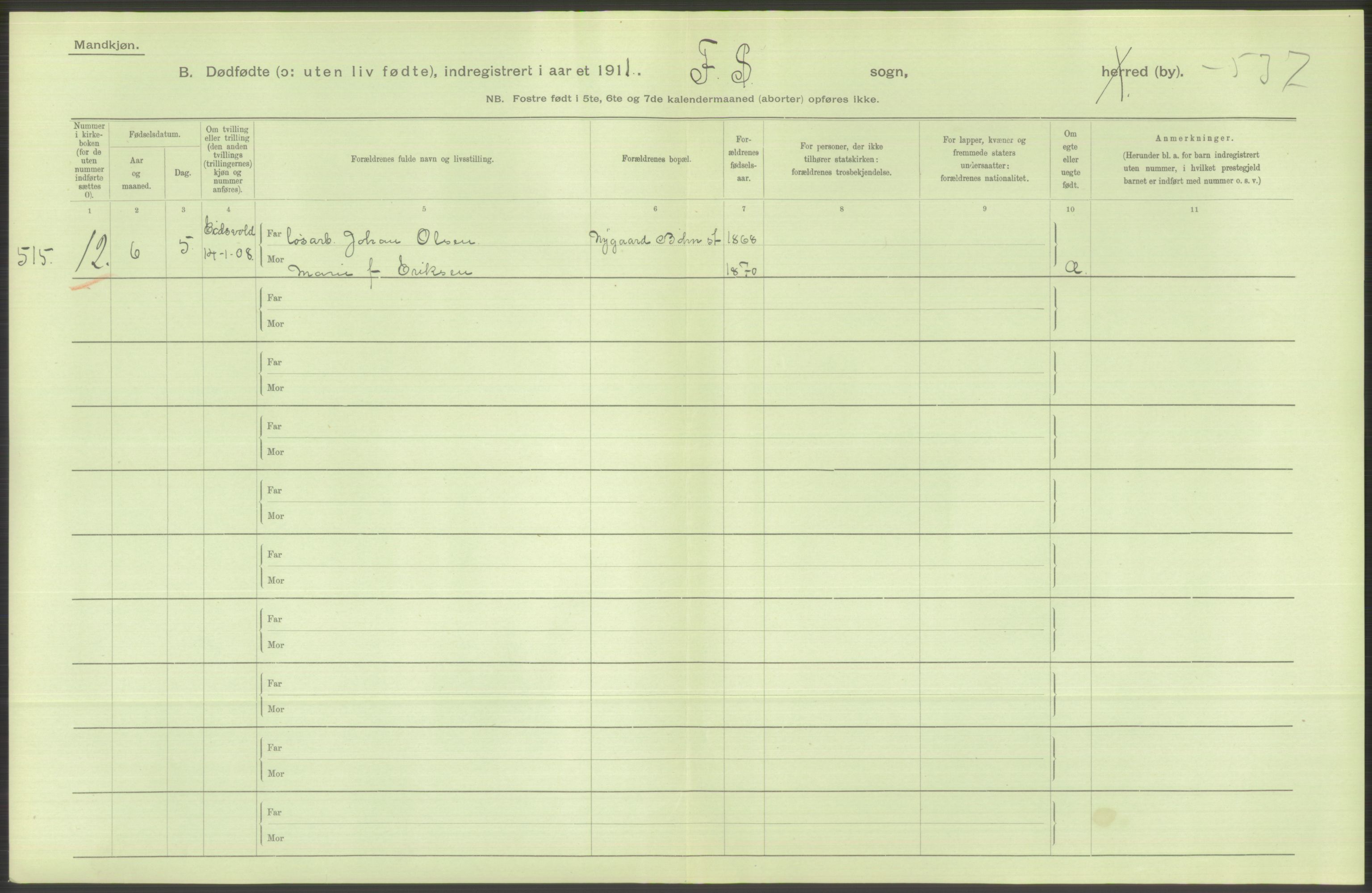 Statistisk sentralbyrå, Sosiodemografiske emner, Befolkning, AV/RA-S-2228/D/Df/Dfb/Dfba/L0010: Kristiania: Døde kvinner samt dødfødte., 1911, p. 22