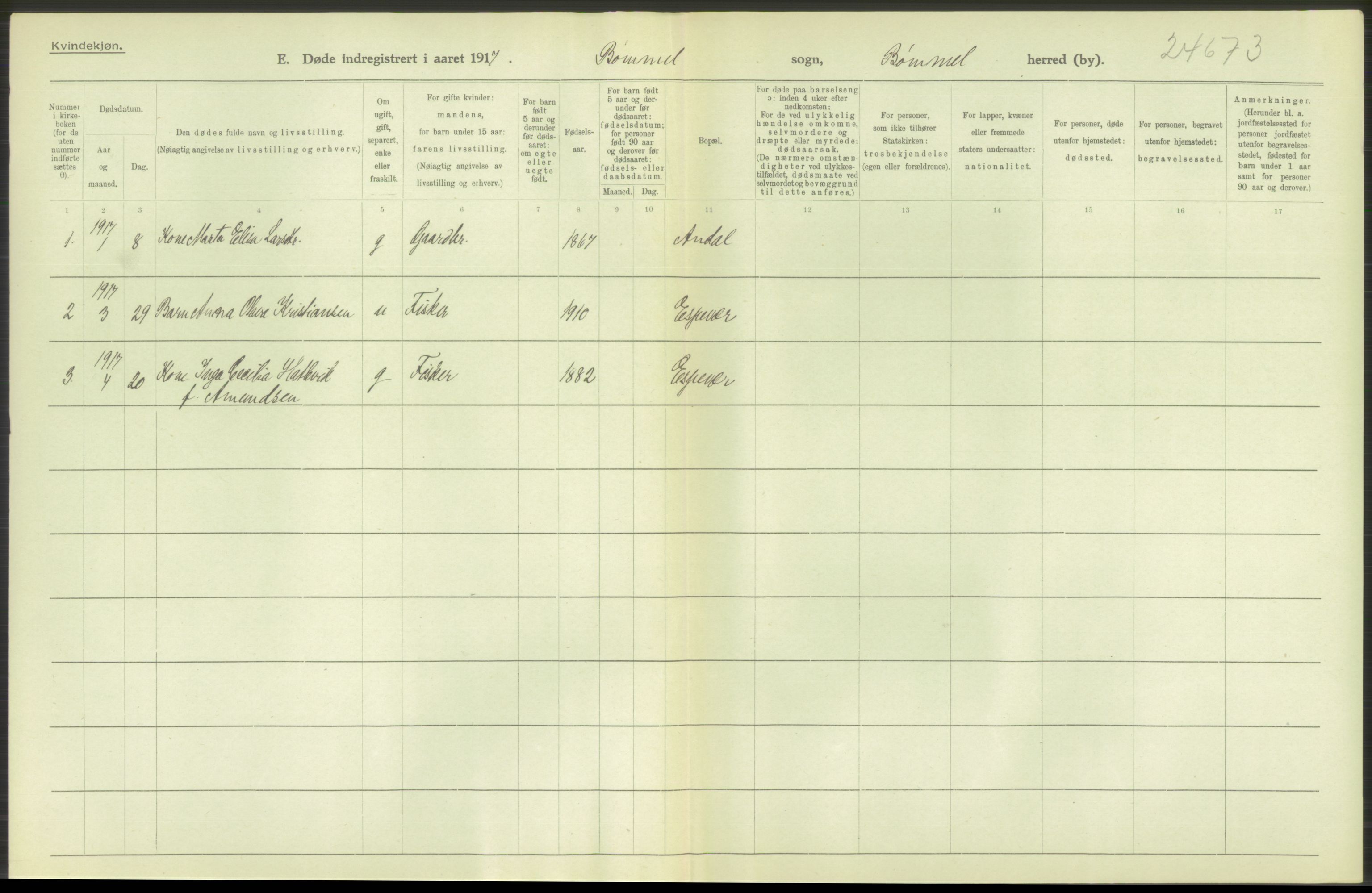 Statistisk sentralbyrå, Sosiodemografiske emner, Befolkning, RA/S-2228/D/Df/Dfb/Dfbg/L0036: S. Bergenhus amt: Døde, dødfødte. Bygder., 1917, p. 256