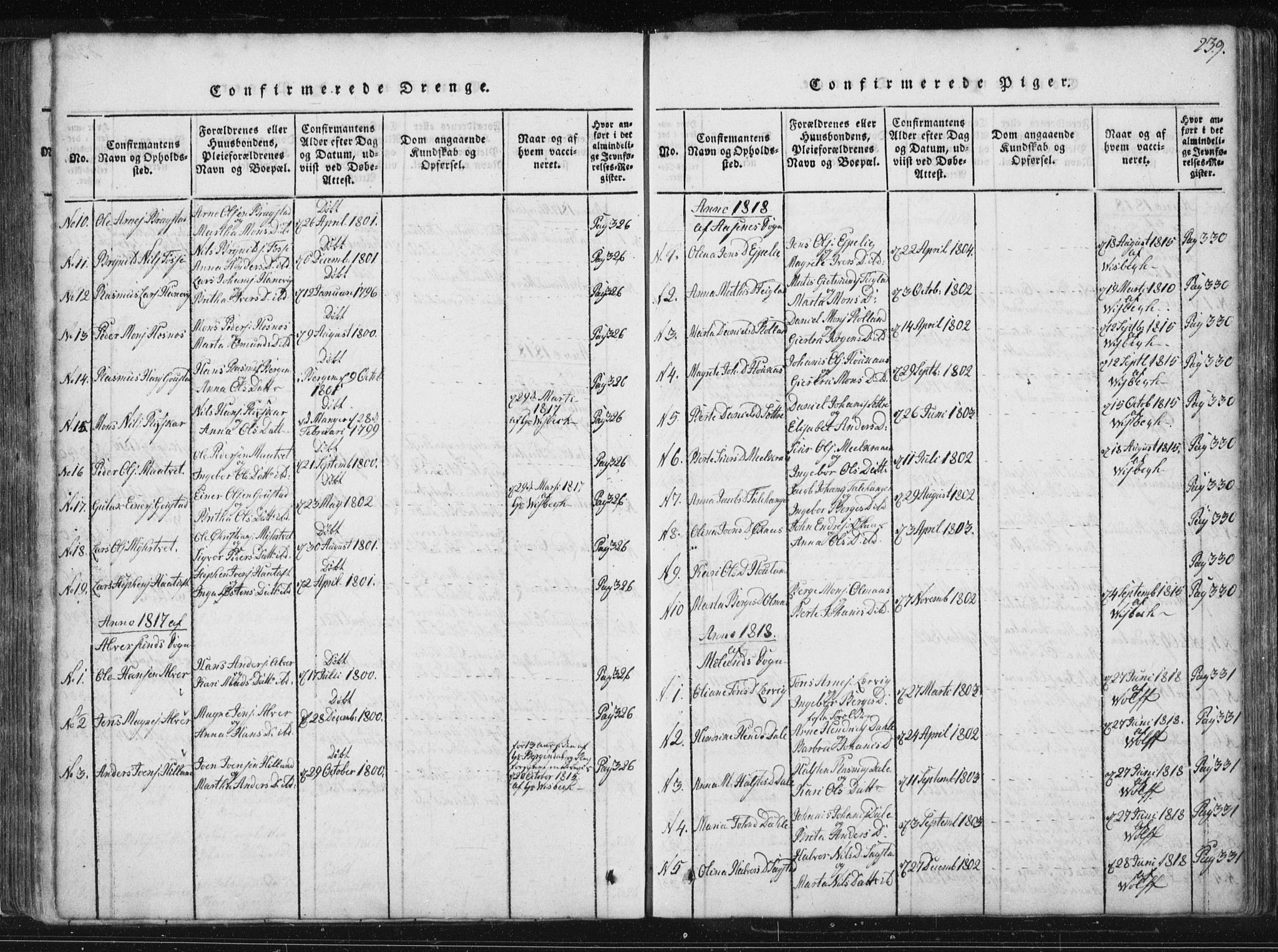 Hamre sokneprestembete, SAB/A-75501/H/Ha/Haa/Haaa/L0010: Parish register (official) no. A 10, 1816-1826, p. 239