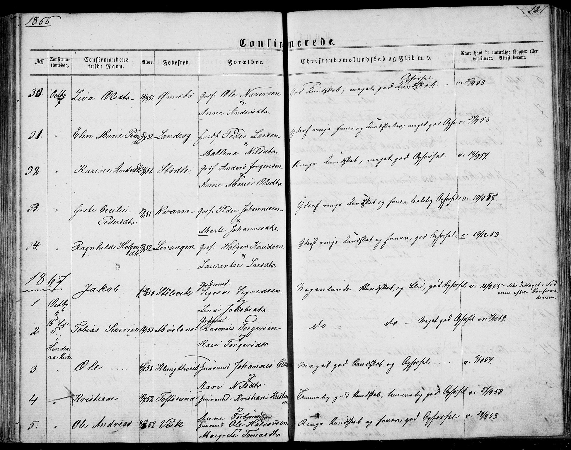 Nedstrand sokneprestkontor, SAST/A-101841/01/IV: Parish register (official) no. A 9, 1861-1876, p. 127