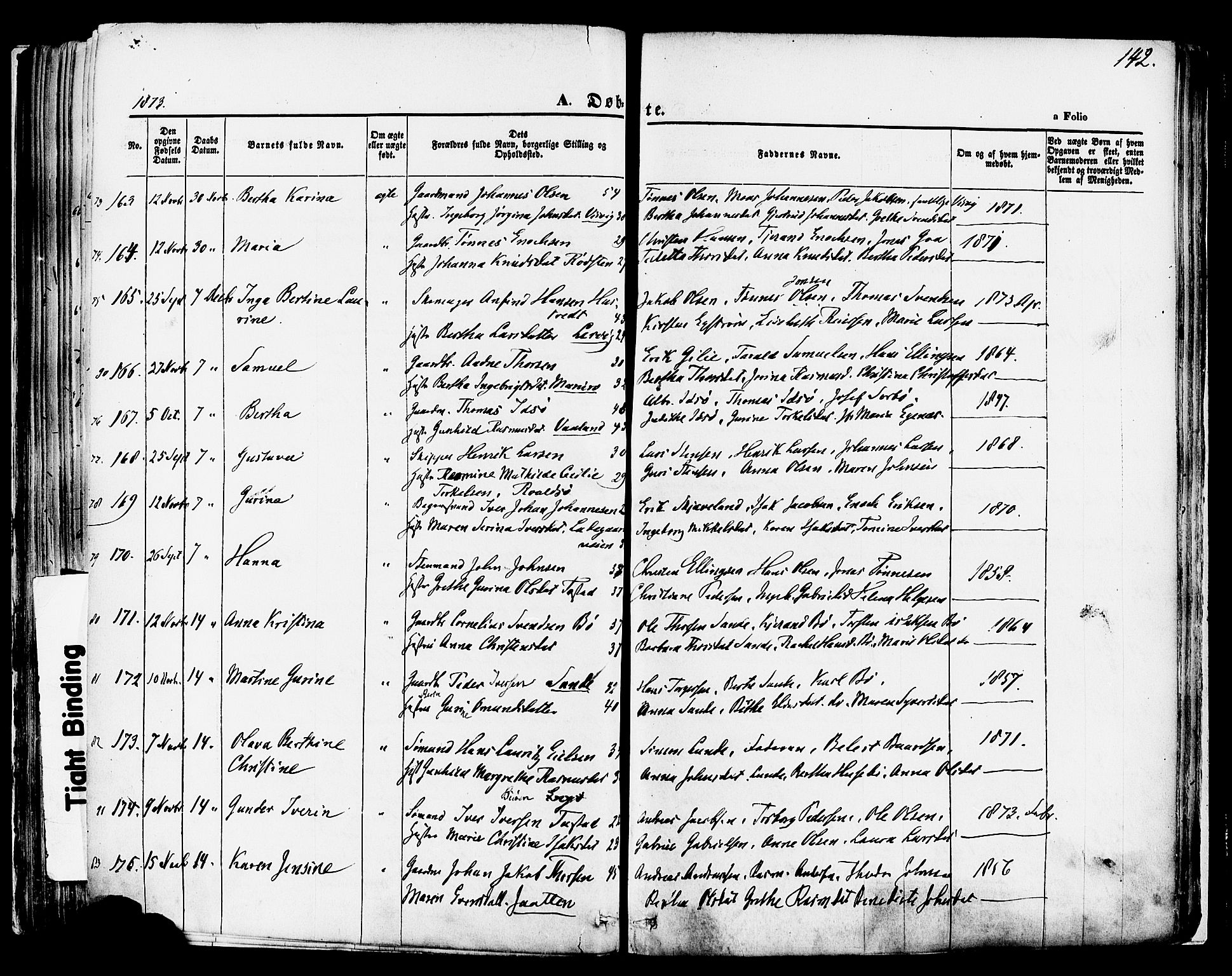 Hetland sokneprestkontor, AV/SAST-A-101826/30/30BA/L0003: Parish register (official) no. A 3, 1862-1876, p. 142