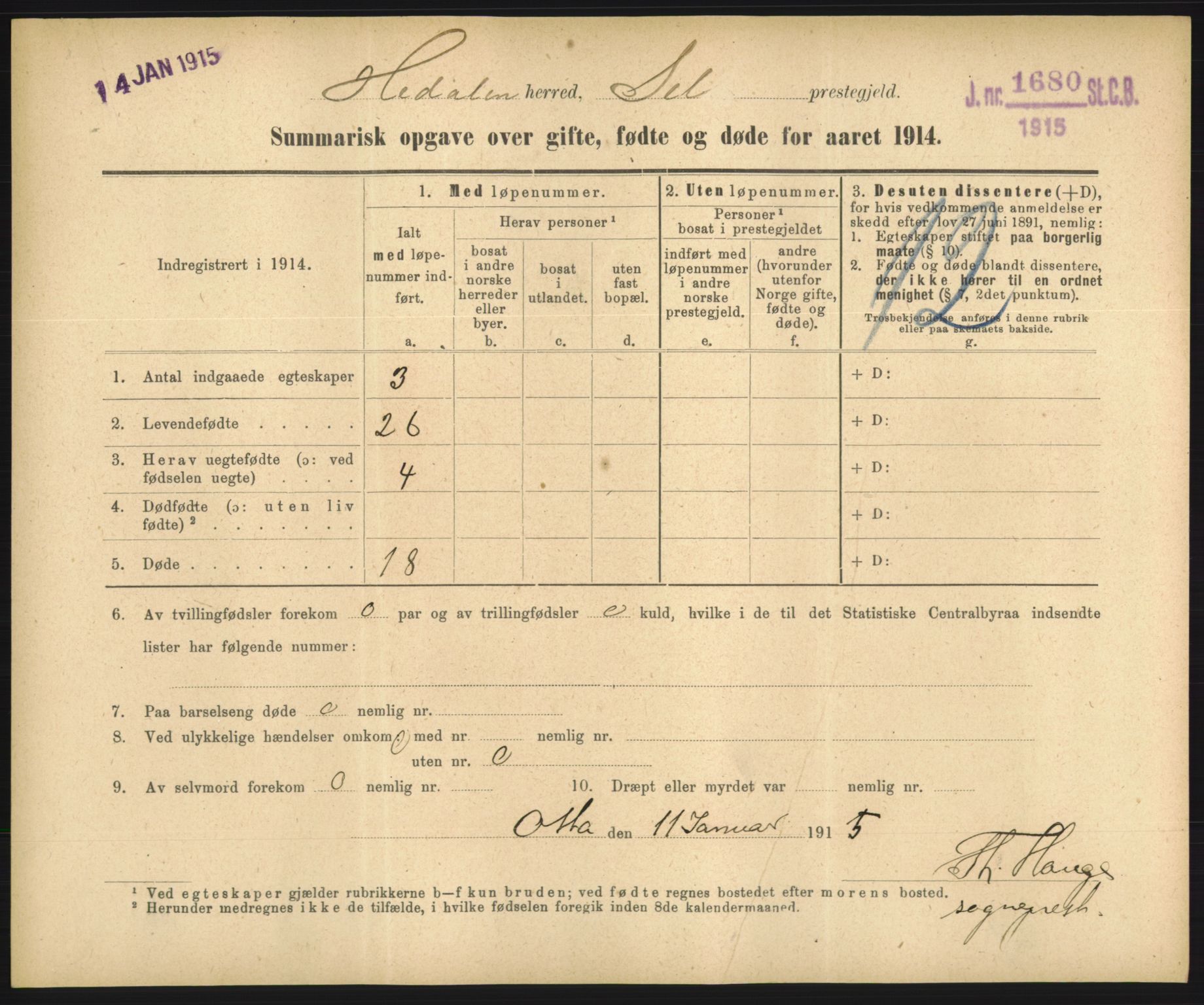 Statistisk sentralbyrå, Sosiodemografiske emner, Befolkning, RA/S-2228/D/Df/Dfb/Dfbd/L0049: Summariske oppgaver over gifte, døde og fødte for hele landet., 1914, p. 285