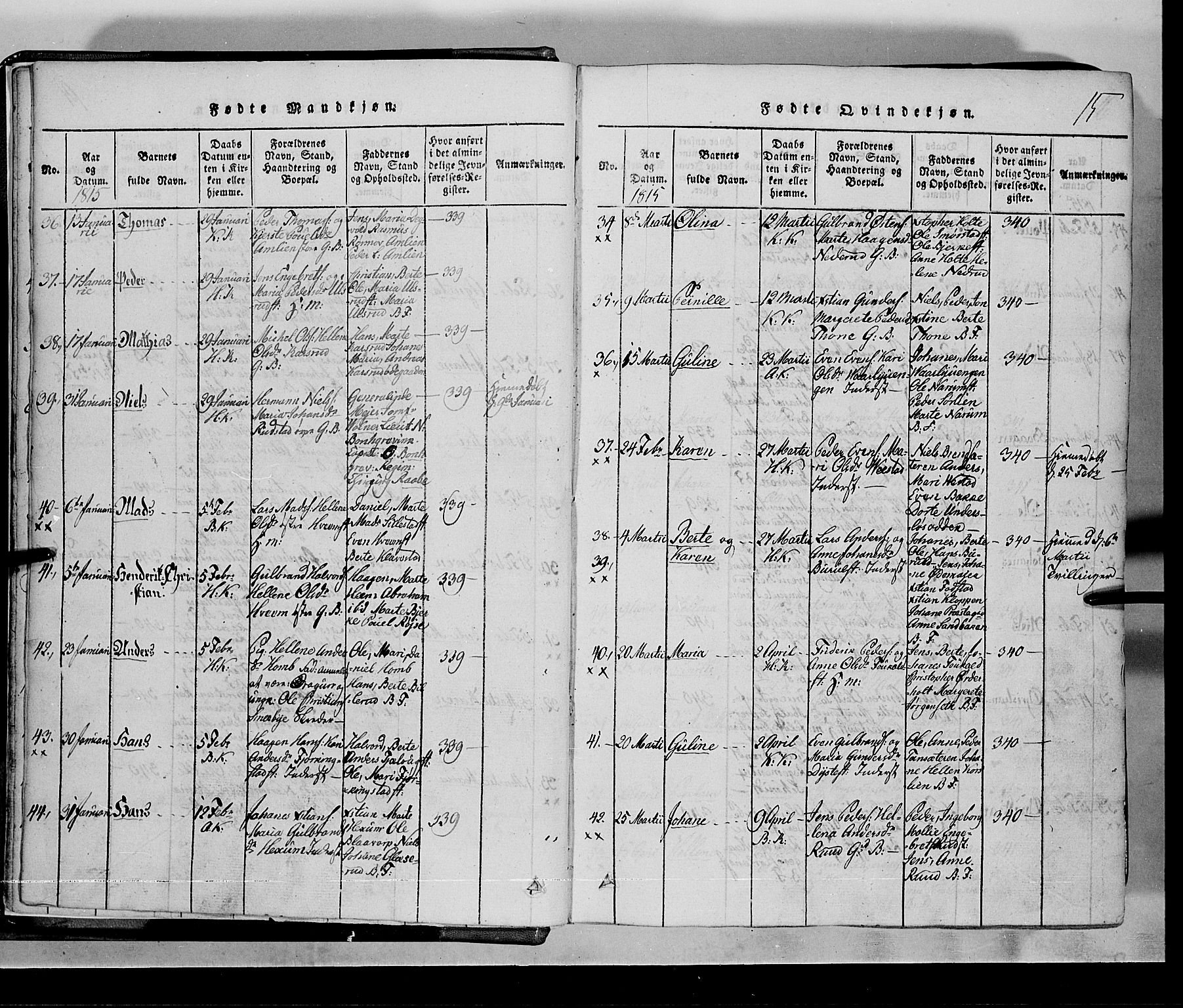 Toten prestekontor, AV/SAH-PREST-102/H/Ha/Hab/L0001: Parish register (copy) no. 1, 1814-1820, p. 15