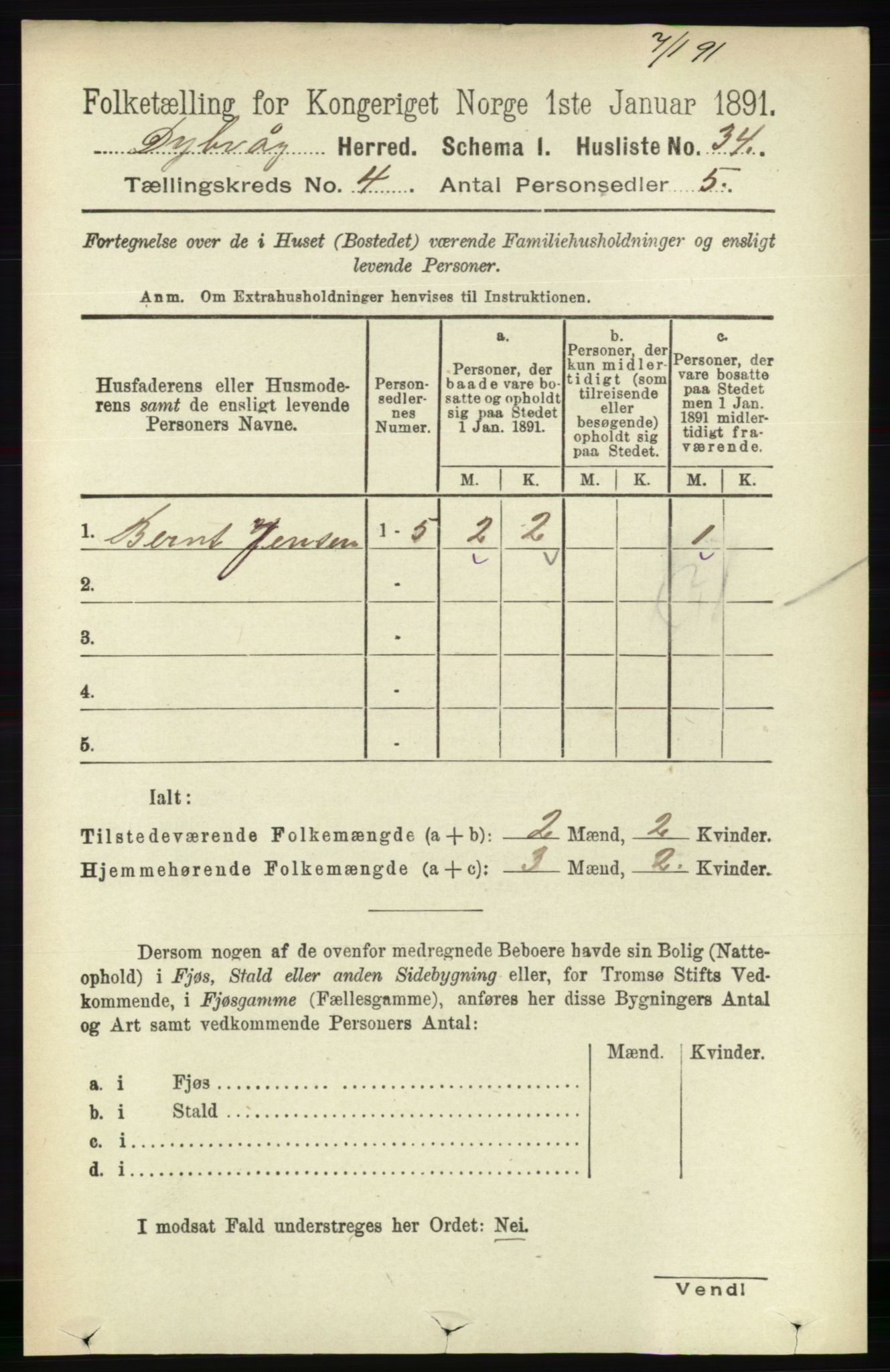 RA, 1891 census for 0915 Dypvåg, 1891, p. 999