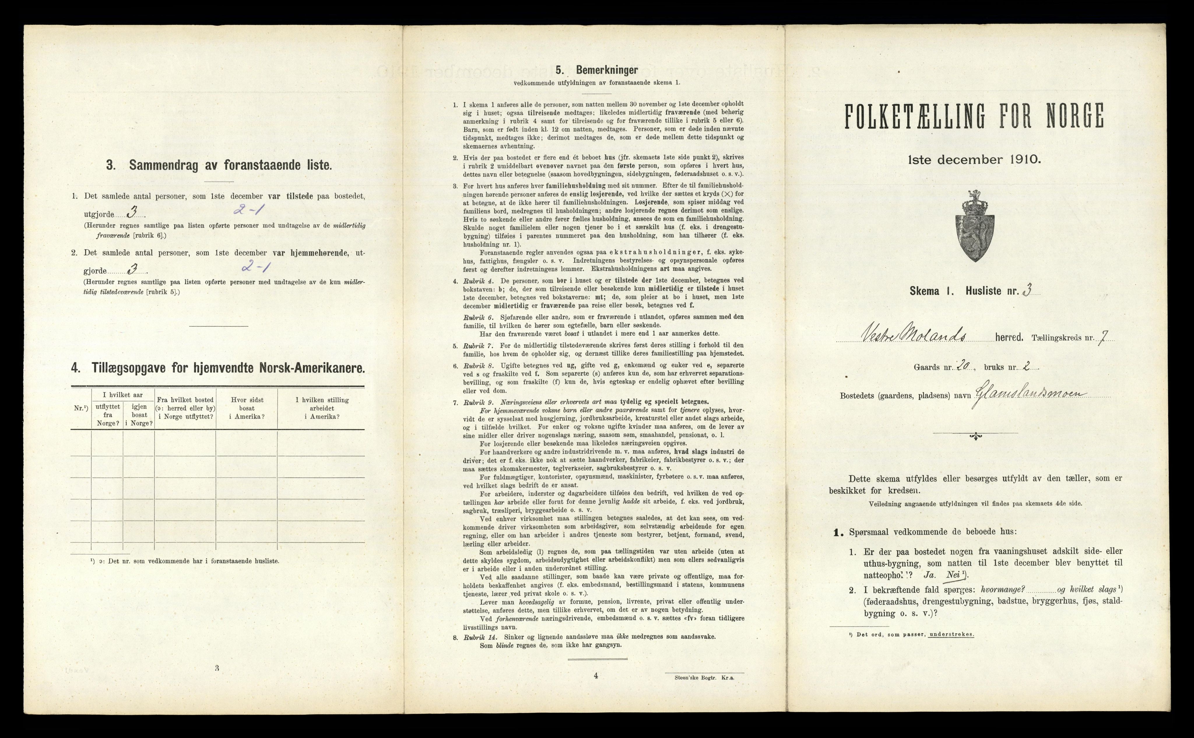 RA, 1910 census for Vestre Moland, 1910, p. 722