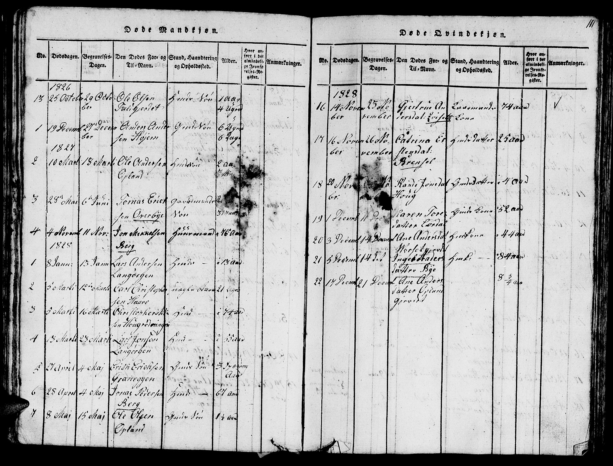Ministerialprotokoller, klokkerbøker og fødselsregistre - Sør-Trøndelag, SAT/A-1456/612/L0385: Parish register (copy) no. 612C01, 1816-1845, p. 111