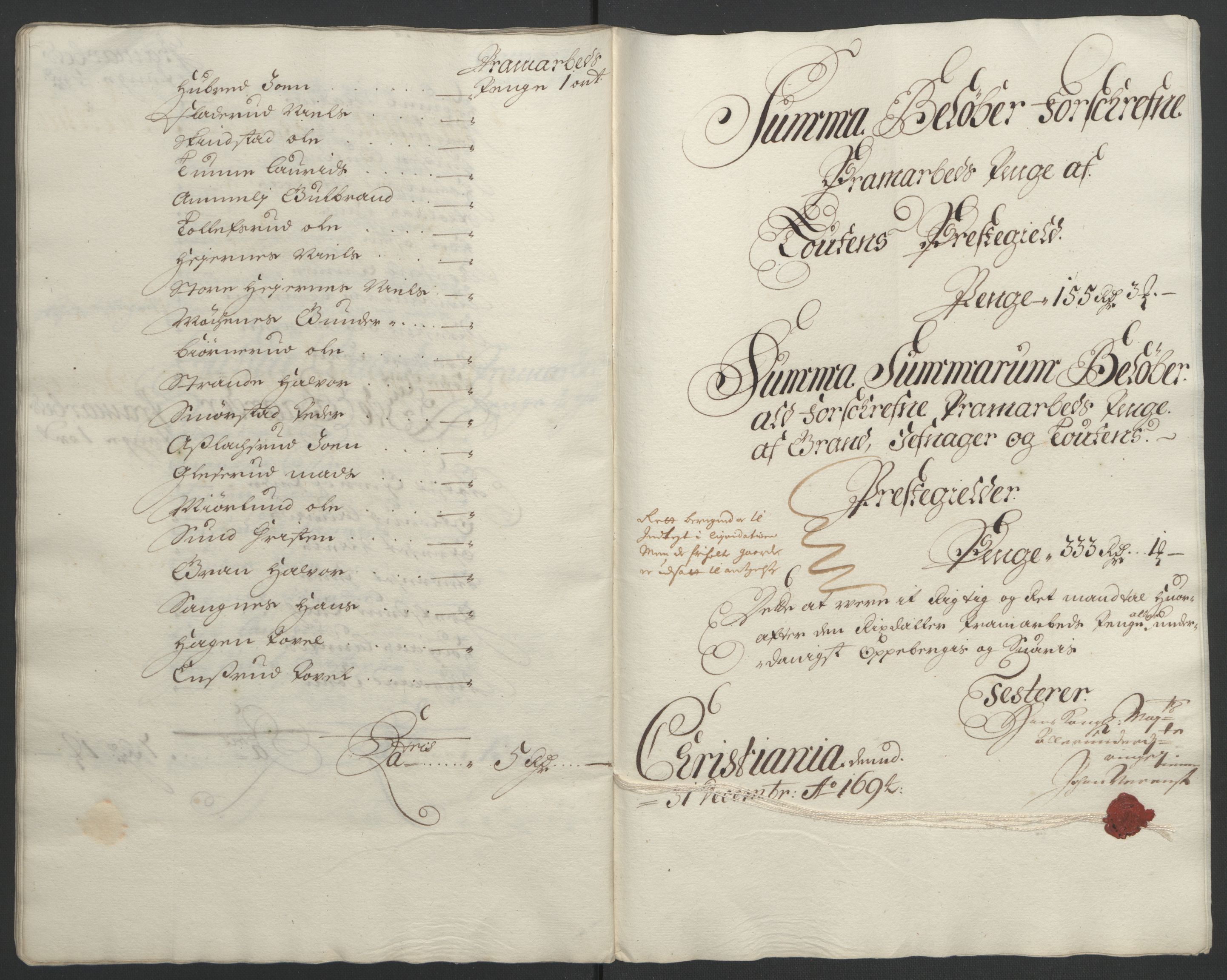 Rentekammeret inntil 1814, Reviderte regnskaper, Fogderegnskap, RA/EA-4092/R18/L1292: Fogderegnskap Hadeland, Toten og Valdres, 1693-1694, p. 378