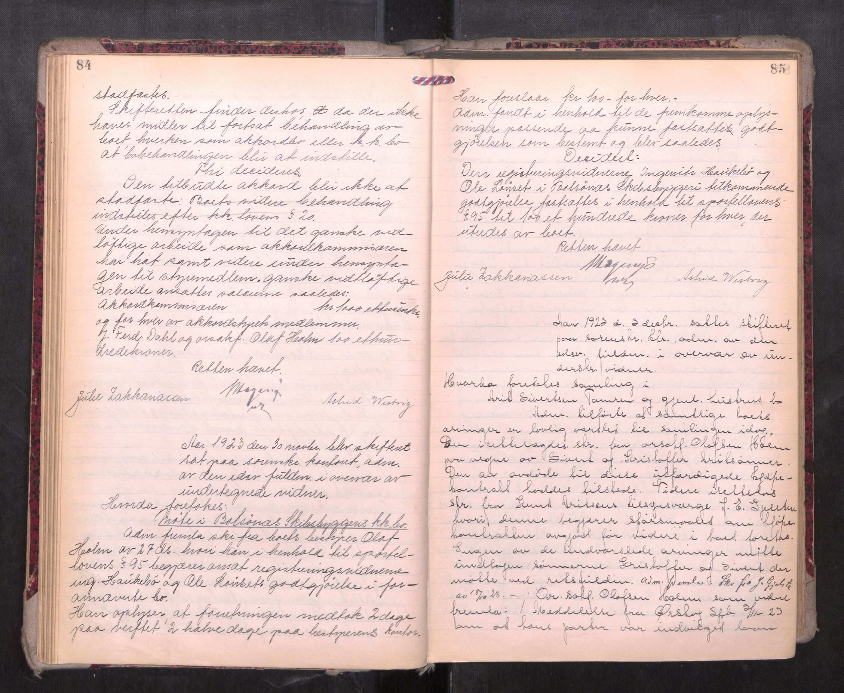 Romsdal sorenskriveri, AV/SAT-A-4149/1/3/3B/L0010: Skiftebehandlingsprotokoll, 1923-1925, p. 84-85
