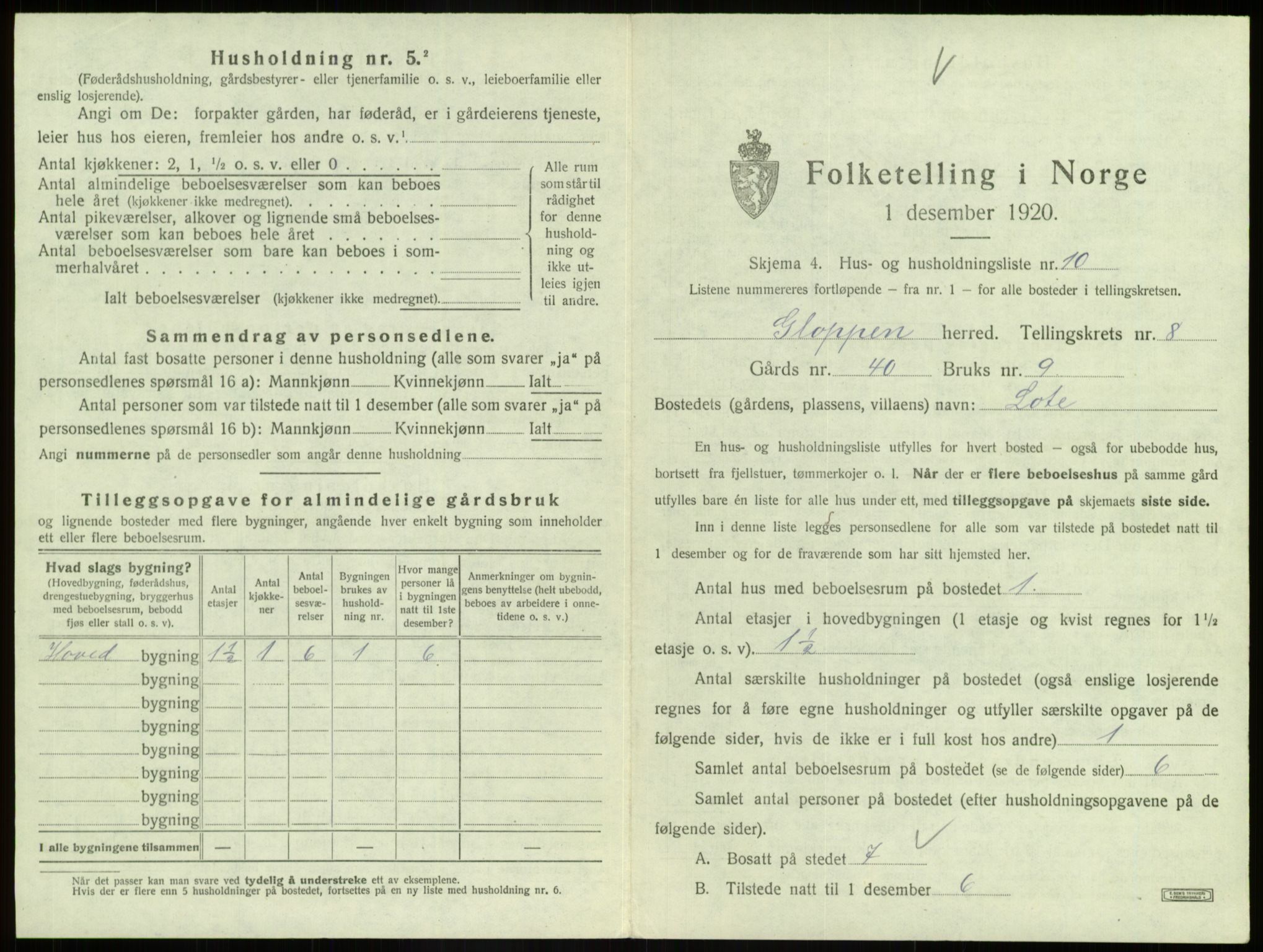 SAB, 1920 census for Gloppen, 1920, p. 588