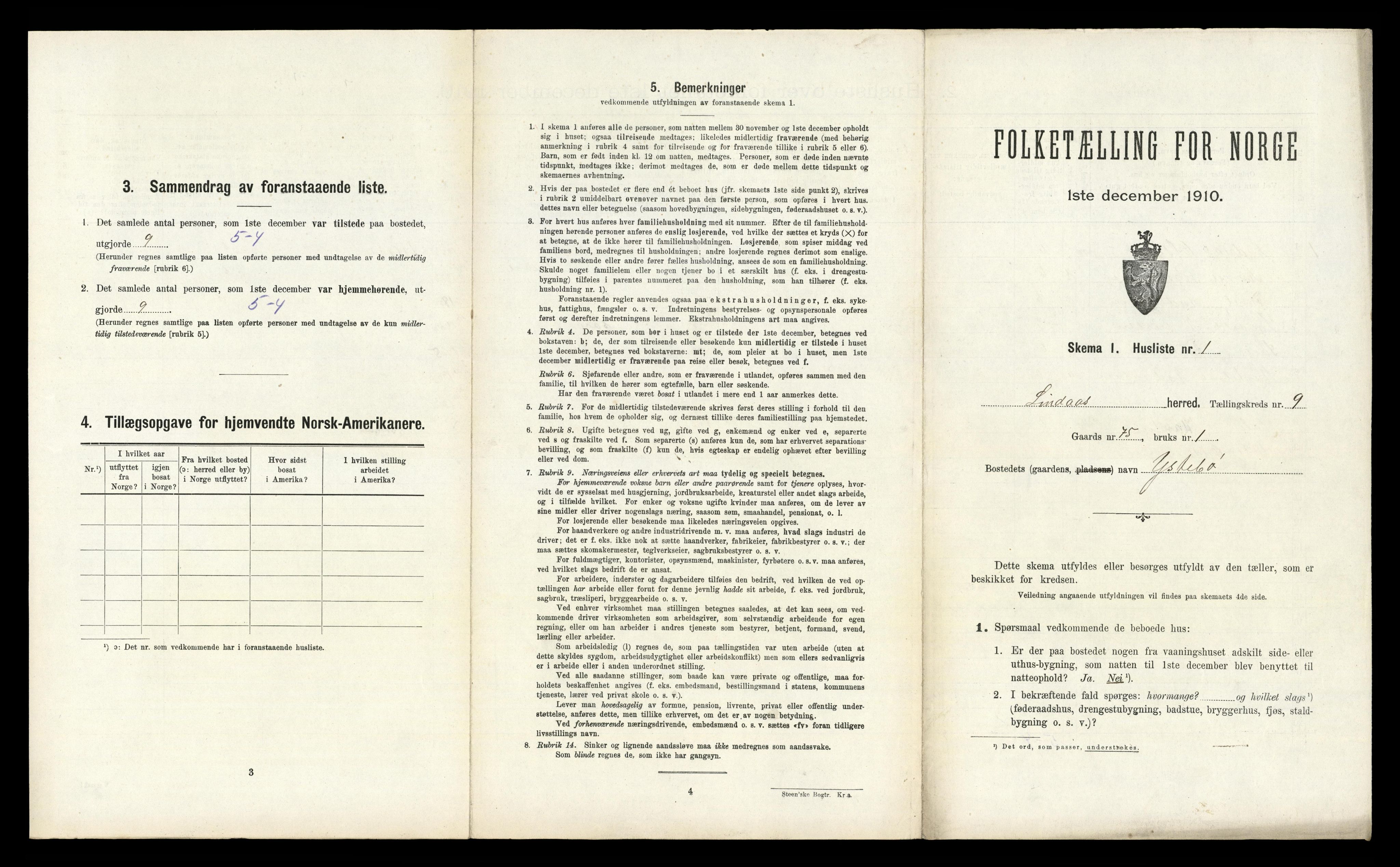 RA, 1910 census for Lindås, 1910, p. 598