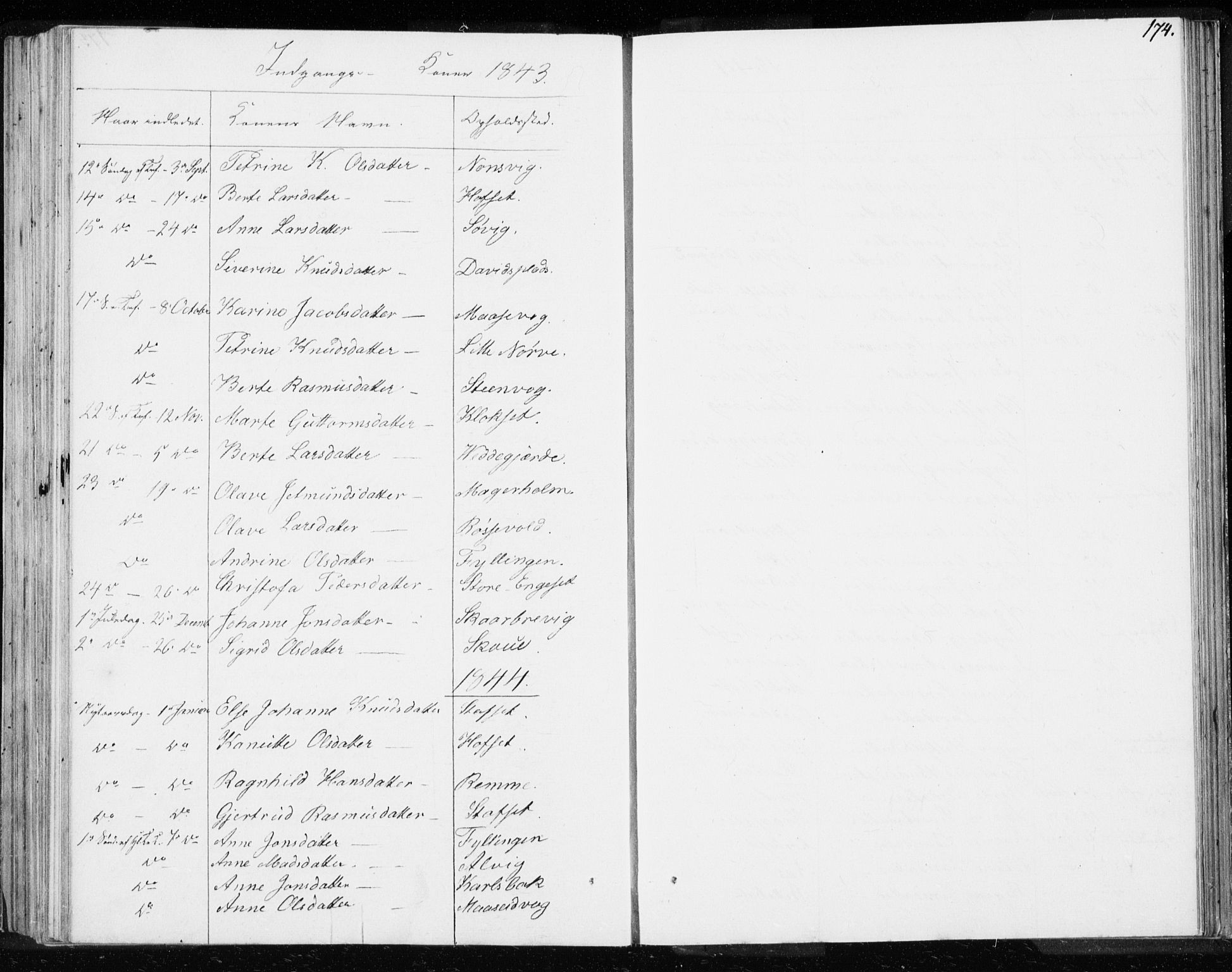 Ministerialprotokoller, klokkerbøker og fødselsregistre - Møre og Romsdal, SAT/A-1454/528/L0414: Curate's parish register no. 528B02, 1833-1844, p. 174