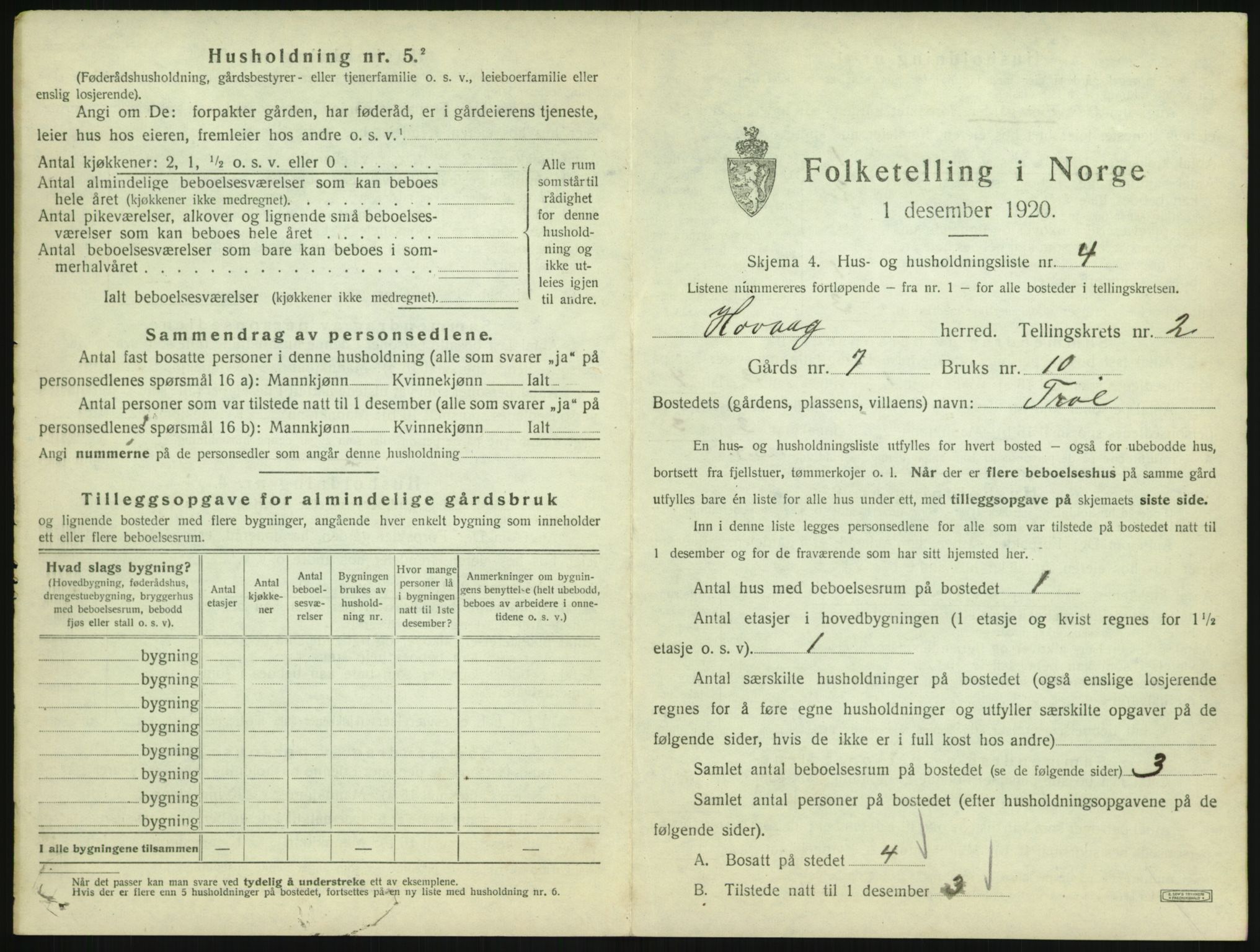 SAK, 1920 census for Høvåg, 1920, p. 98