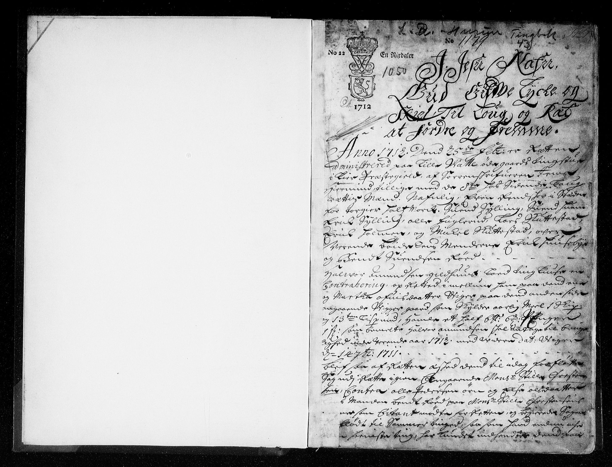 Lier, Røyken og Hurum sorenskriveri, SAKO/A-89/F/Fa/L0043: Tingbok, 1712-1716, p. 1